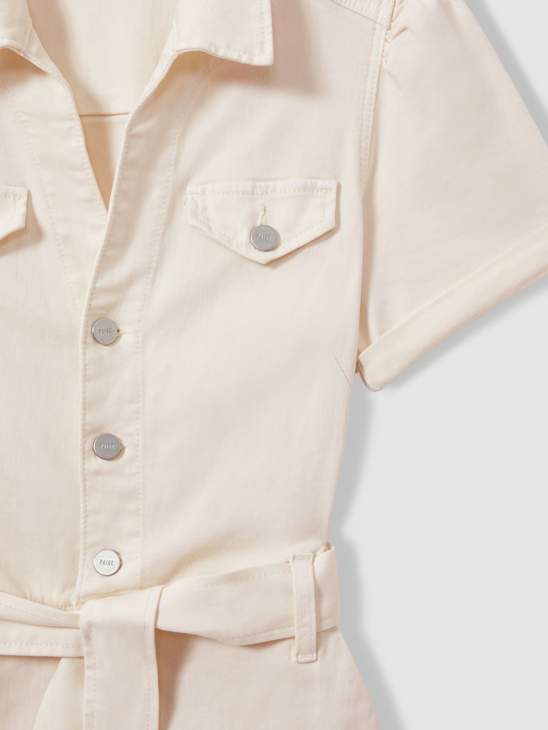 Paige Denim Puff Sleeve Jumpsuit in Sand - Image 5 of 5