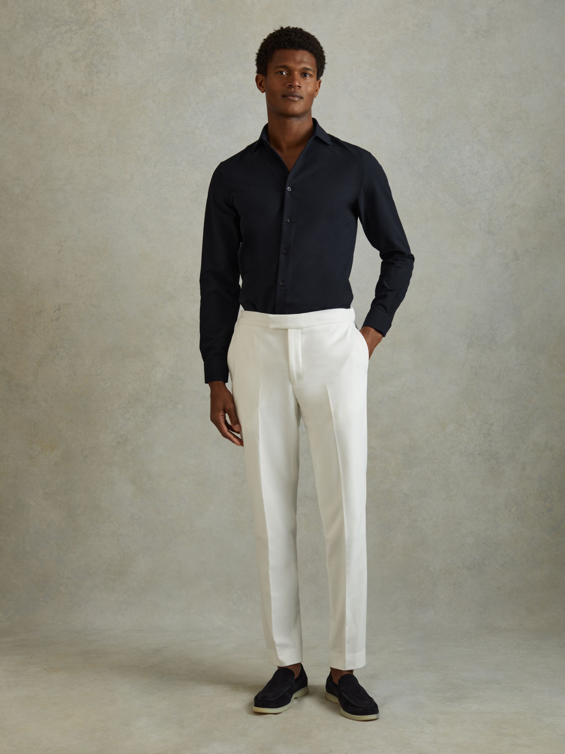 Textured Cutaway Collar Shirt in Navy - Image 3 of 6