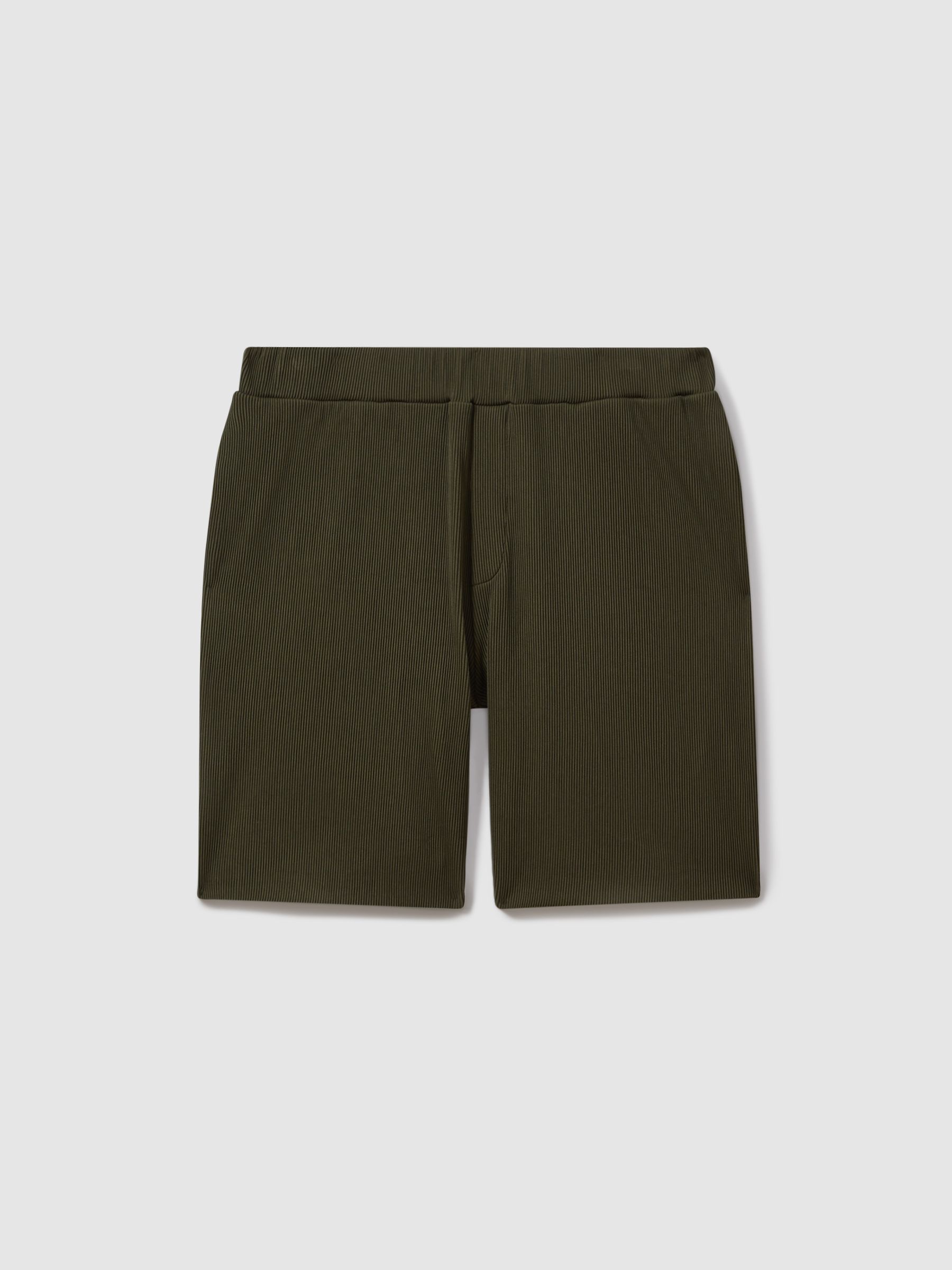 Ribbed Elasticated Waist Shorts in Green - Image 2 of 4