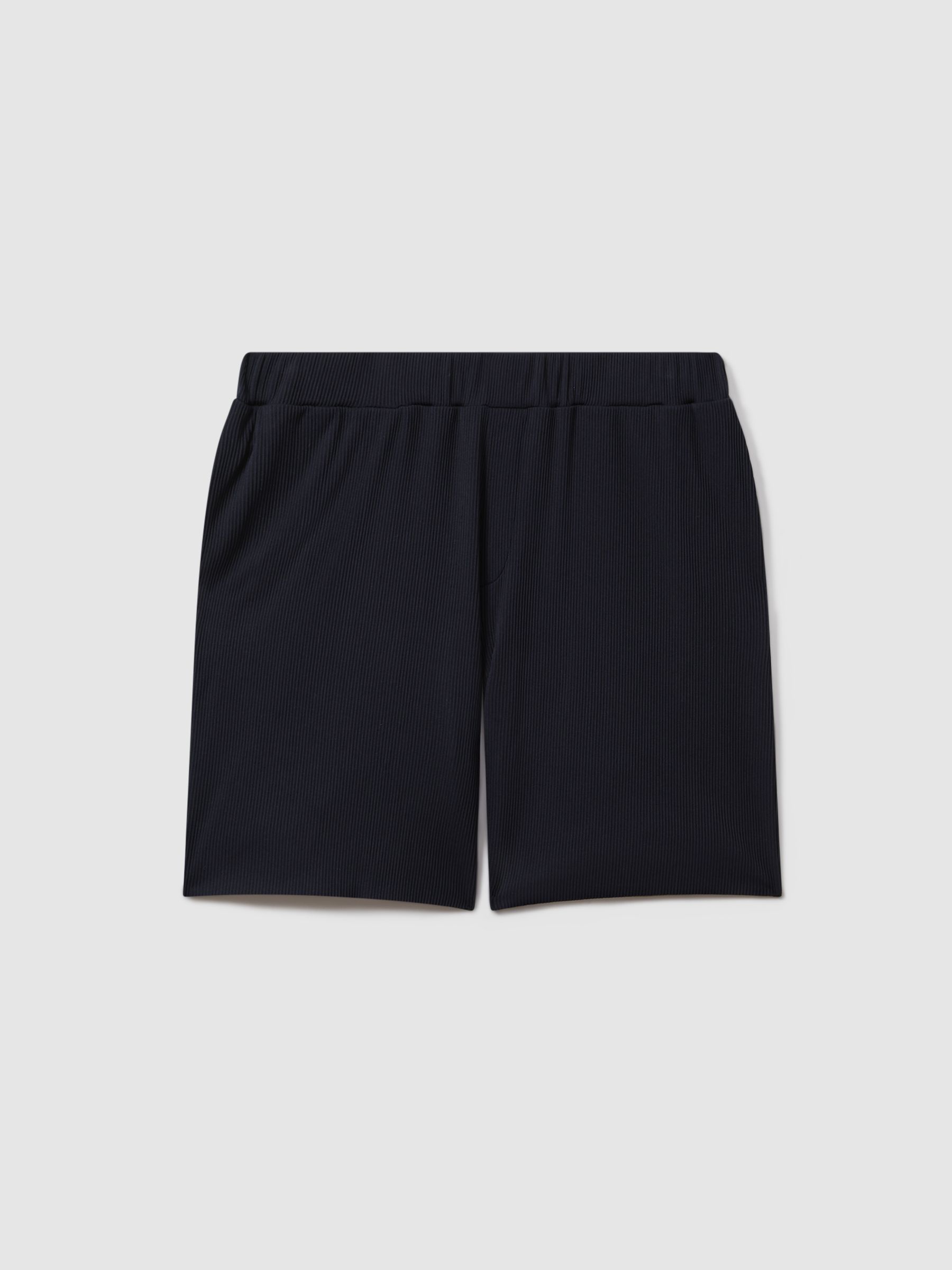Ribbed Elasticated Waist Shorts in Navy - Image 2 of 5