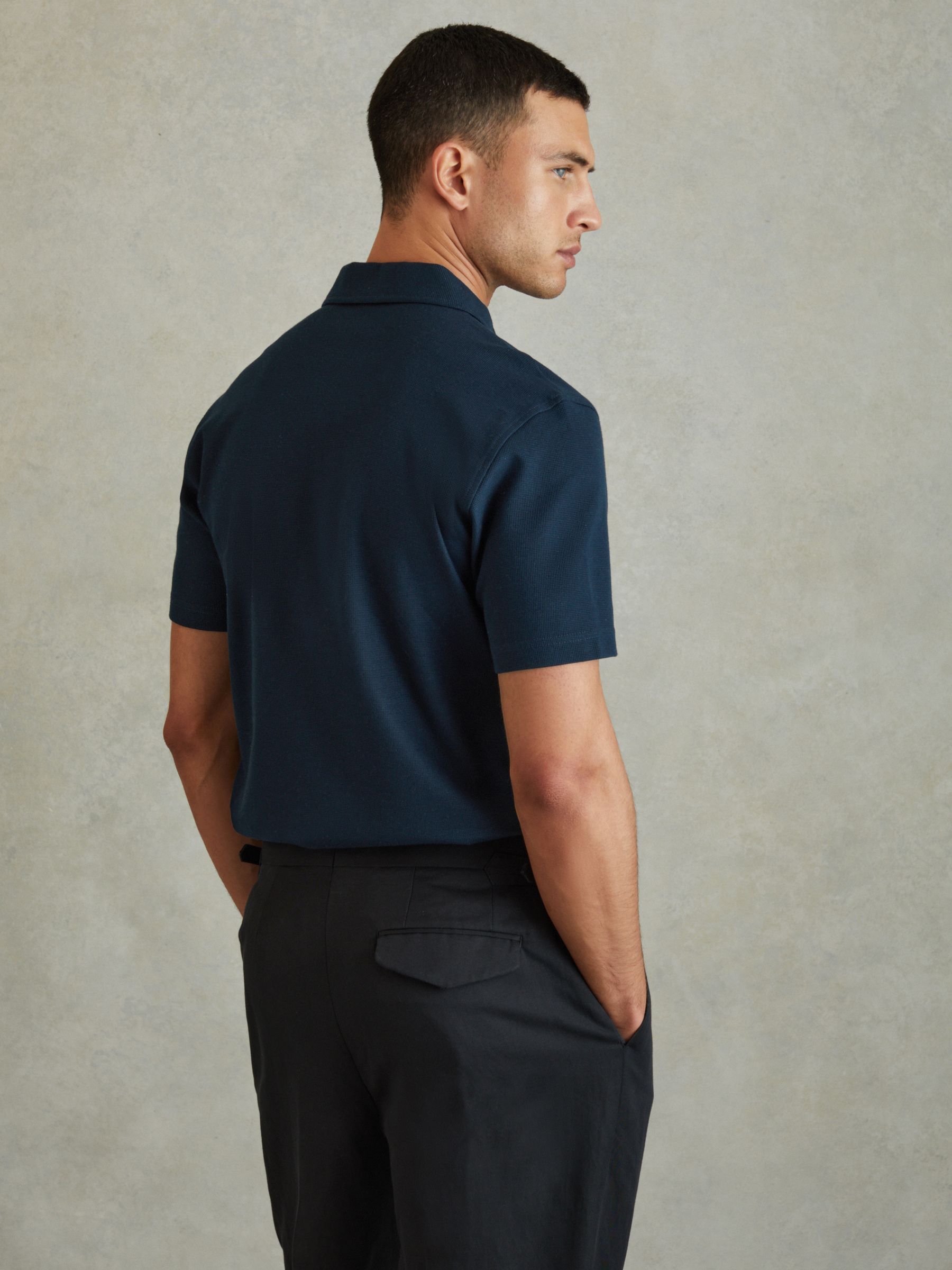 Cotton Textured Half-Zip Polo Shirt in Navy - Image 5 of 6