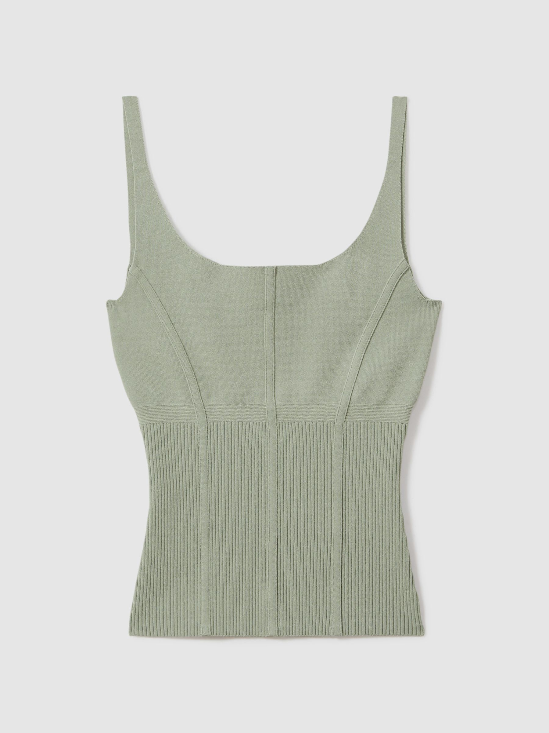 Ribbed Seam Detail Vest in Sage - Image 2 of 5