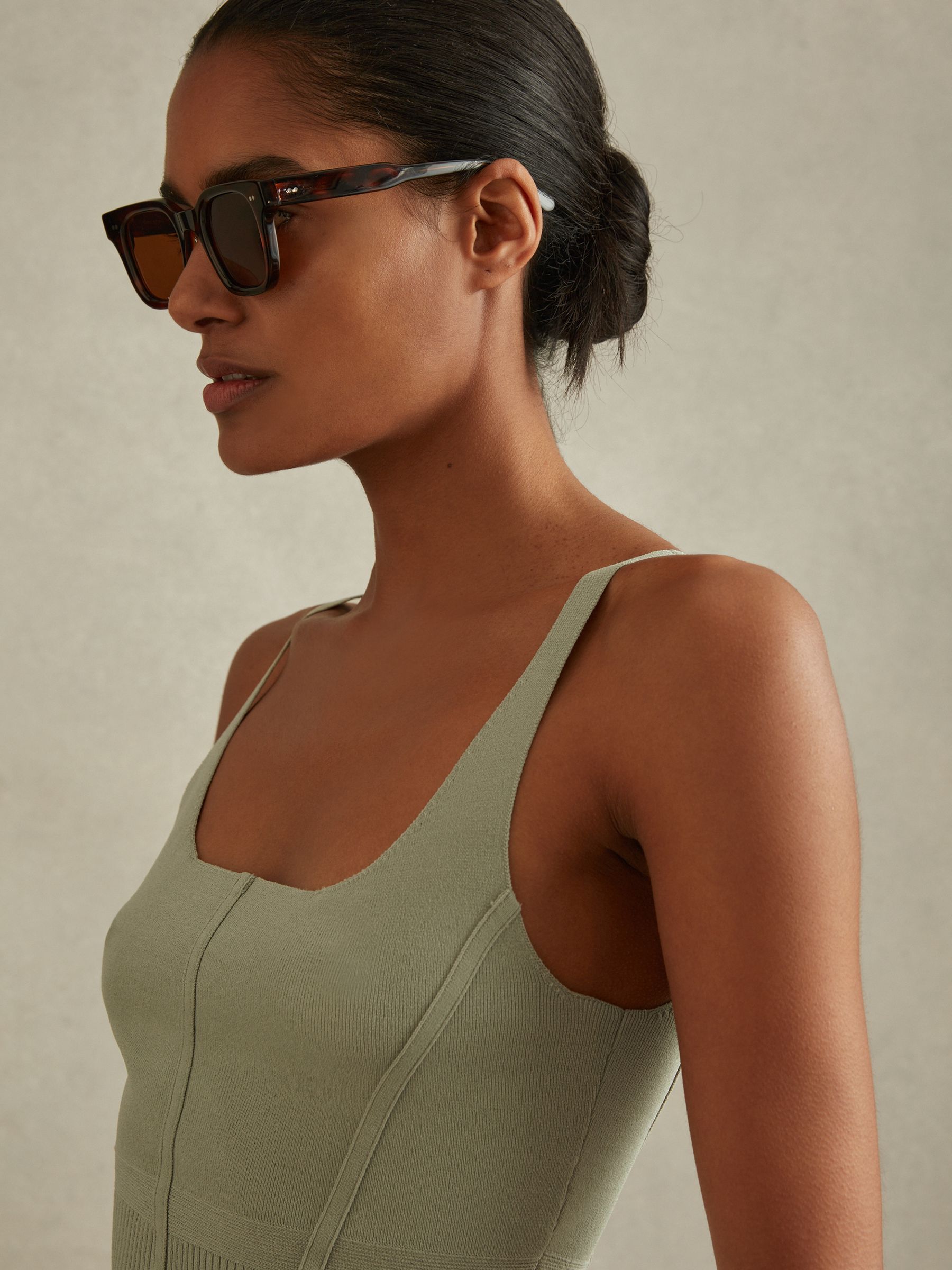 Ribbed Seam Detail Vest in Sage - Image 3 of 5