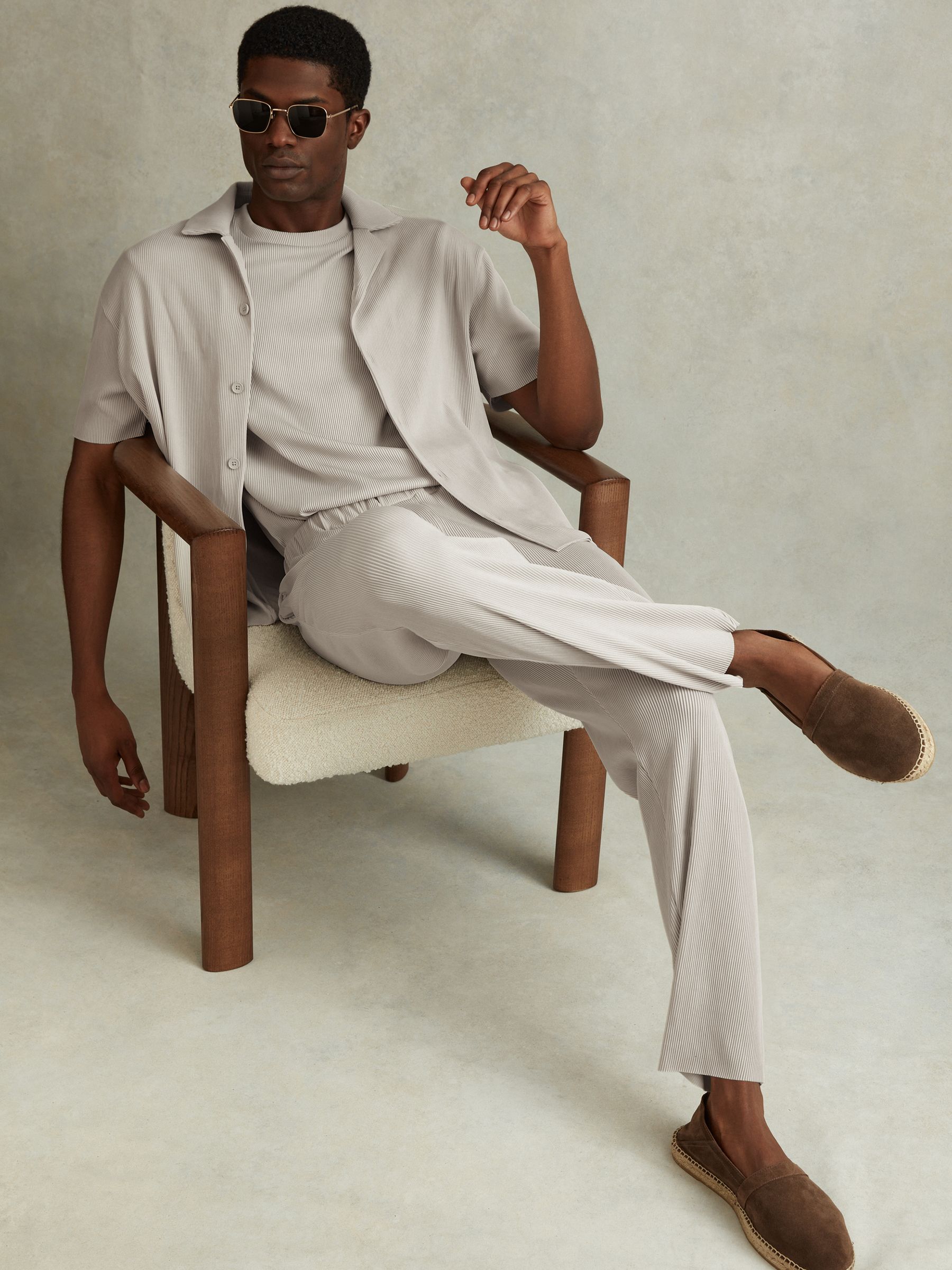 Ribbed Elasticated Waist Trousers in Silver - Image 1 of 5