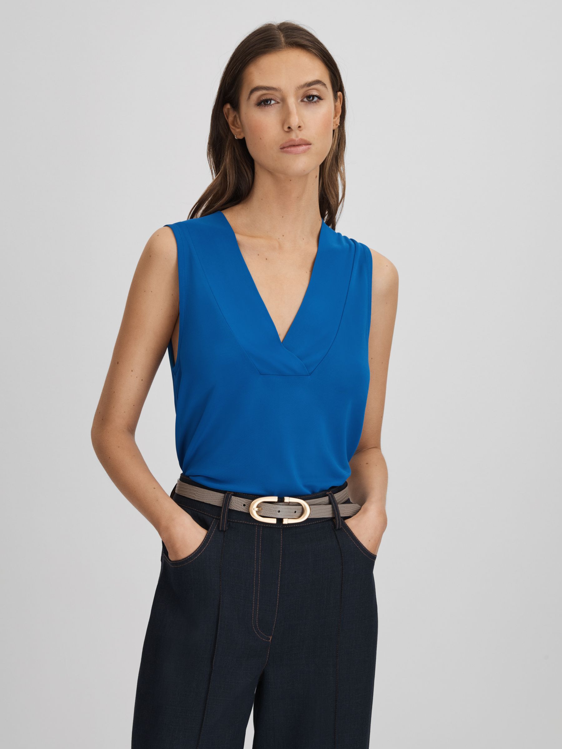 V-Neck Shell Blouse in Blue - Image 1 of 6
