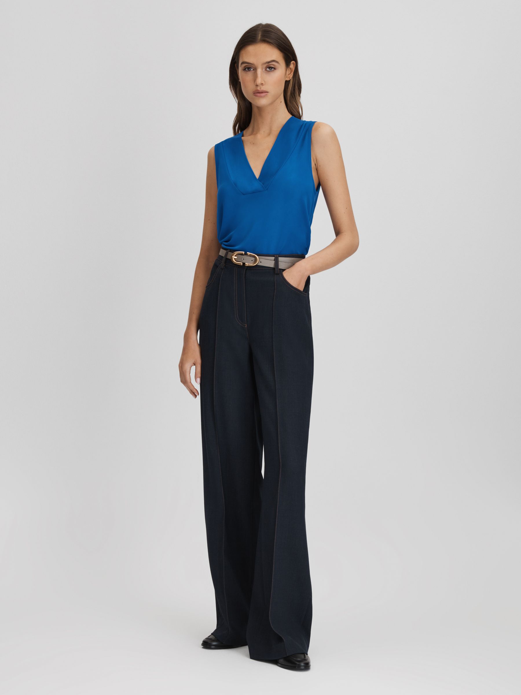 V-Neck Shell Blouse in Blue - Image 3 of 6