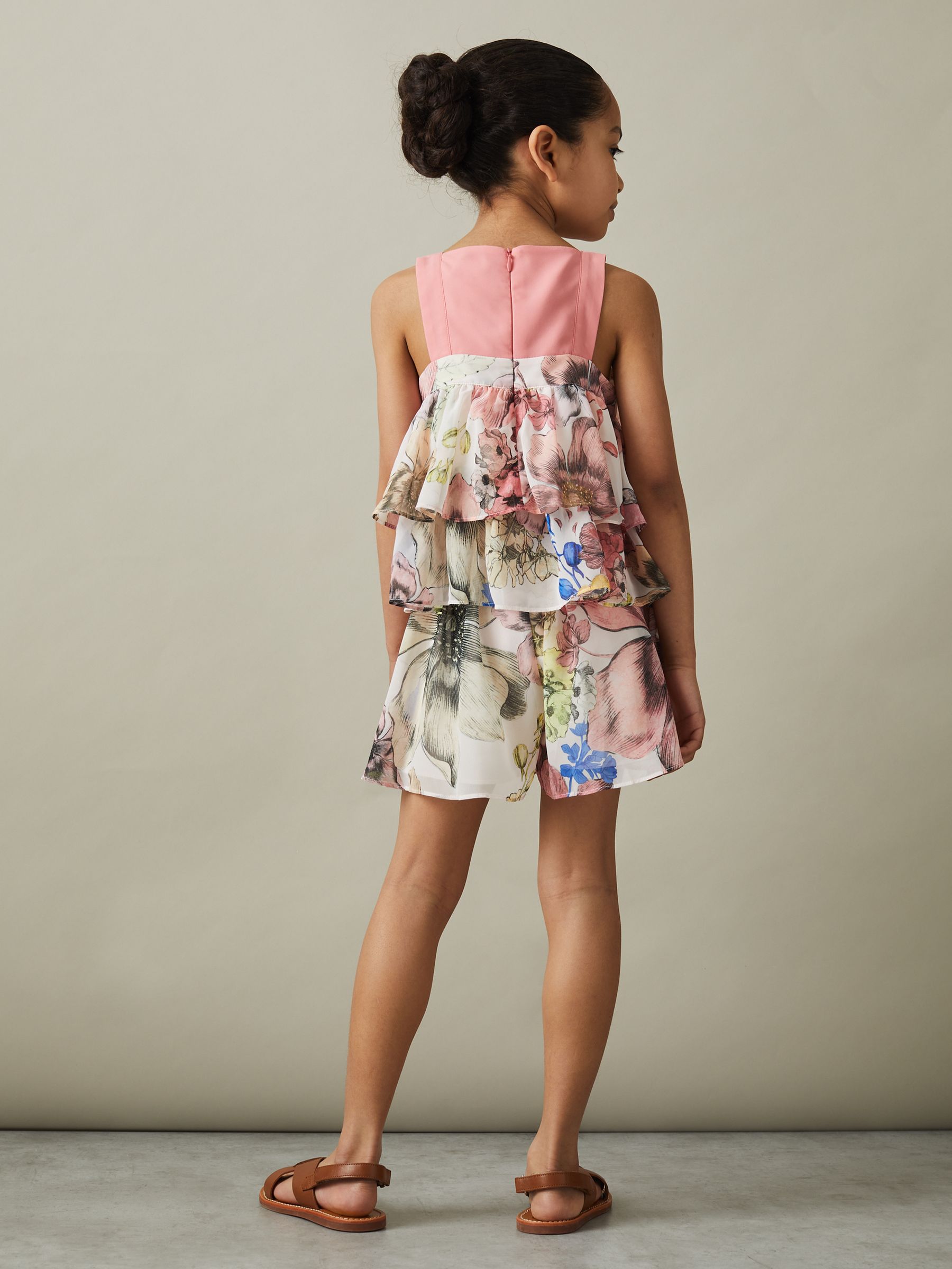 4-9 yrs Tiered Floral Print Top Co-Ord in Pink Print - Image 4 of 5