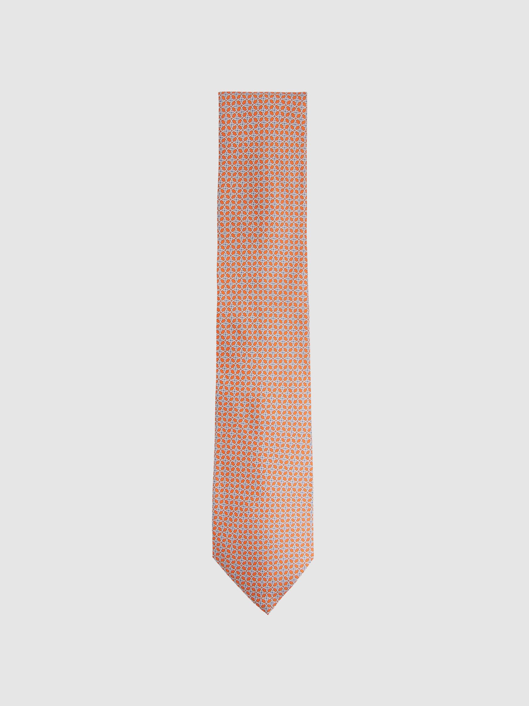 Silk Geometric Print Tie in Bright Orange - Image 1 of 5