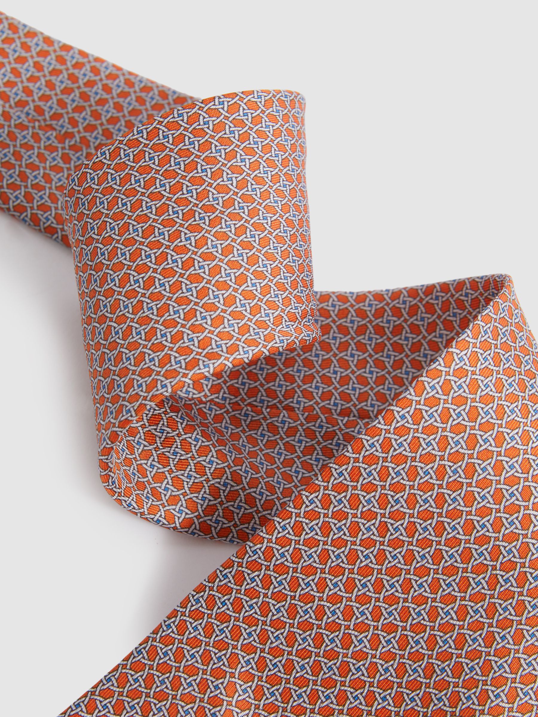 Silk Geometric Print Tie in Bright Orange - Image 3 of 5