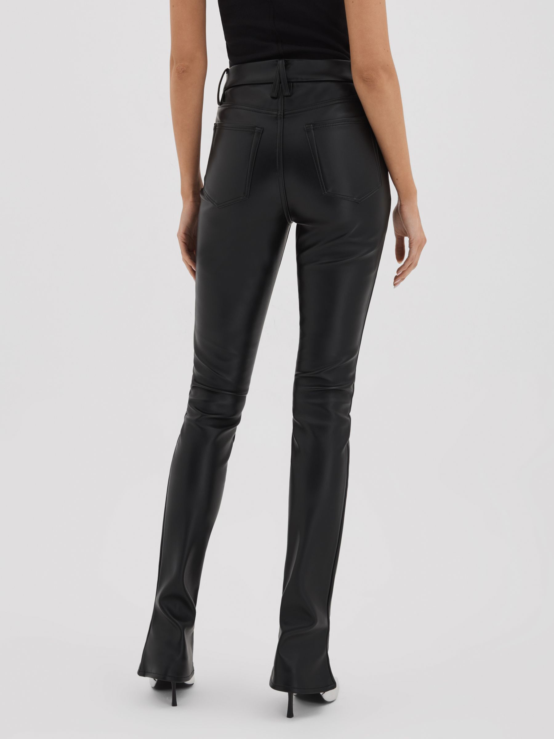 Faux Leather Slim Bootcut Trousers in Black - Image 4 of 5