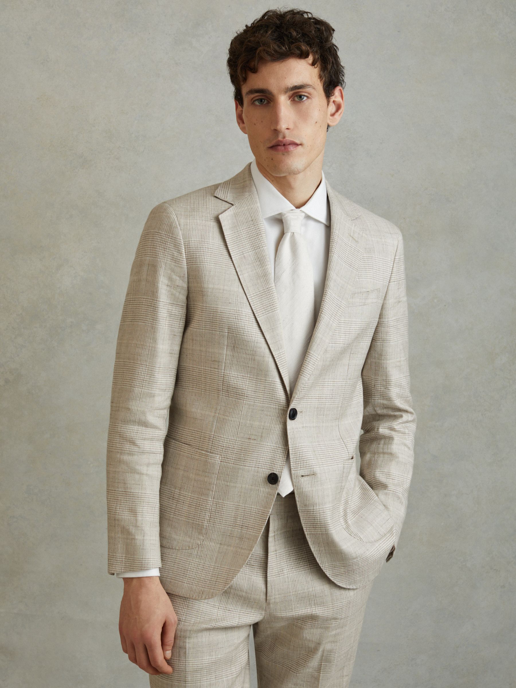 Textured Silk Blend Tie in Cream - Image 2 of 5