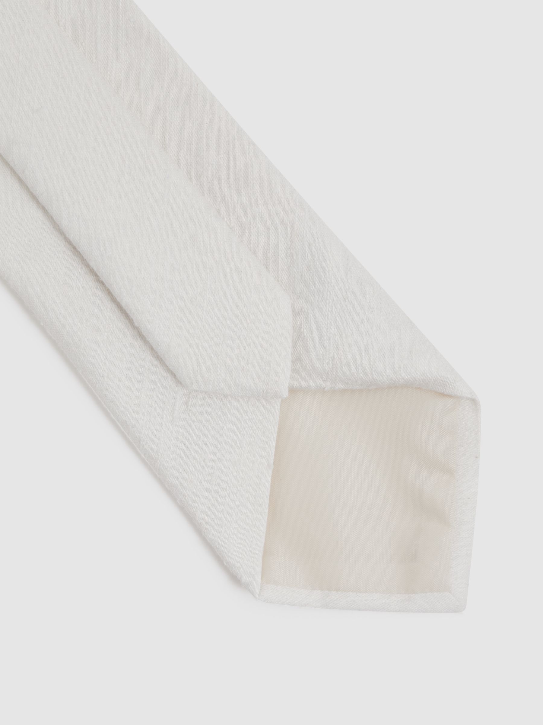 Textured Silk Blend Tie in Cream - Image 4 of 5