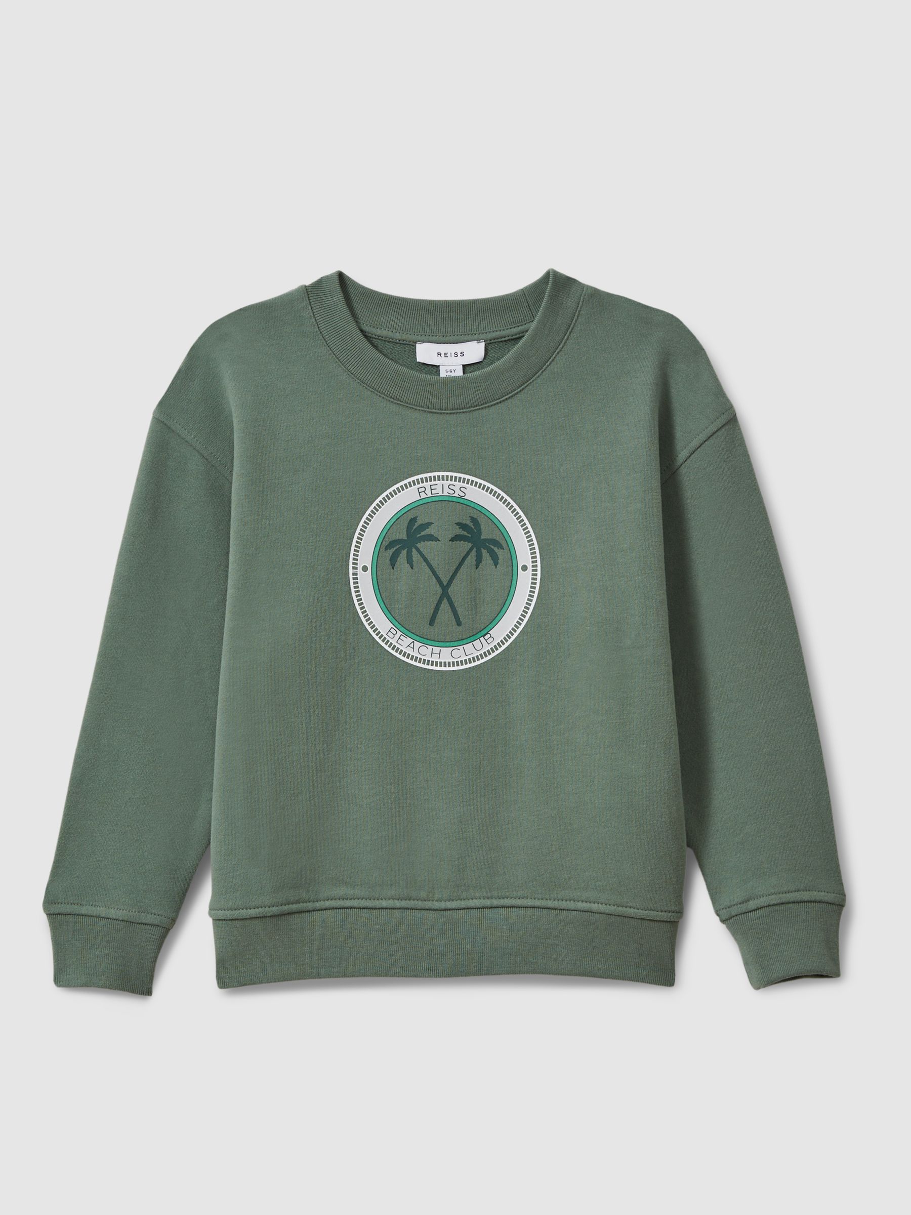 13-14 yrs Cotton Motif Crew Neck Sweatshirt in Dark Sage - Image 1 of 3