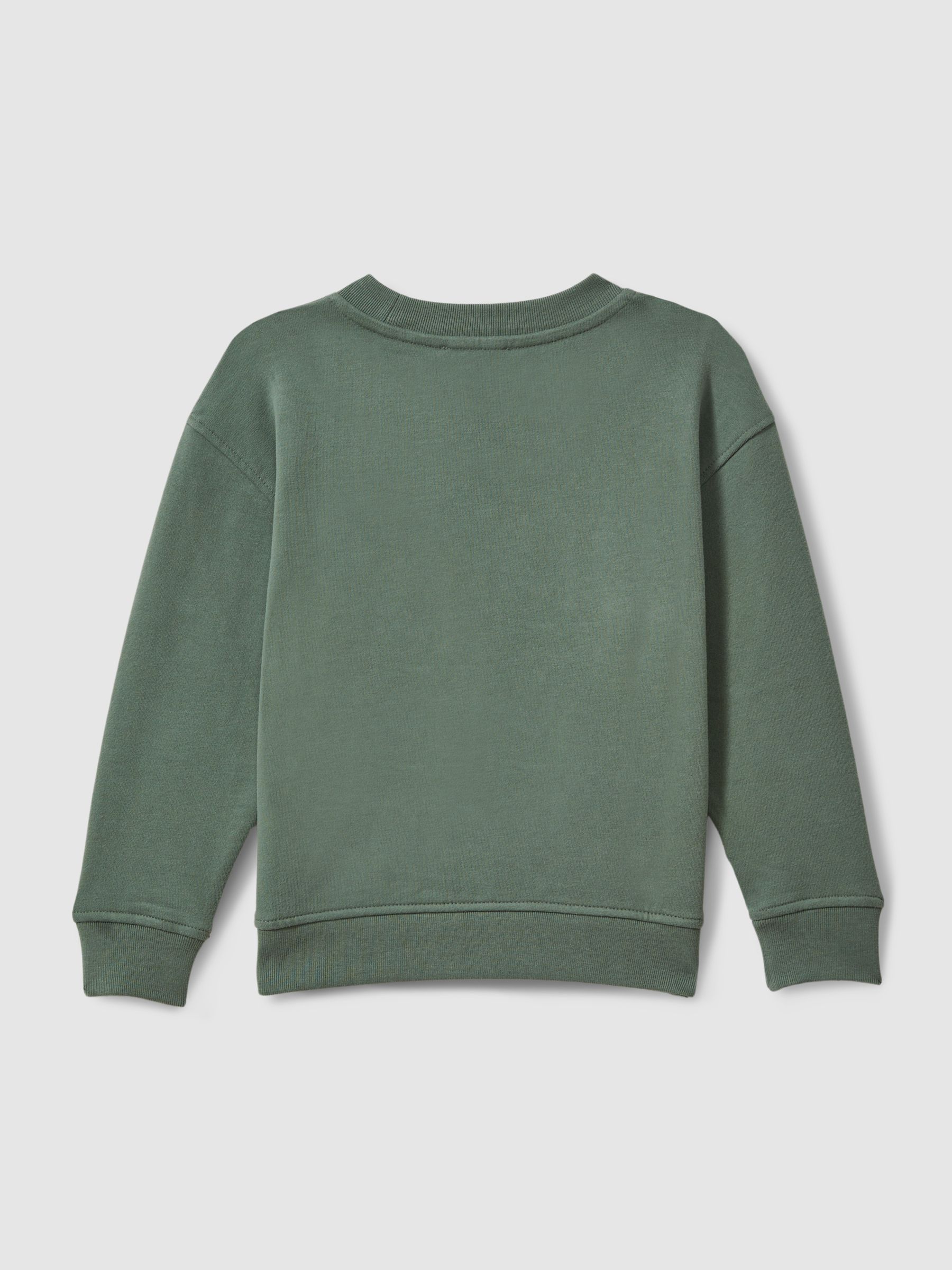 13-14 yrs Cotton Motif Crew Neck Sweatshirt in Dark Sage - Image 2 of 3