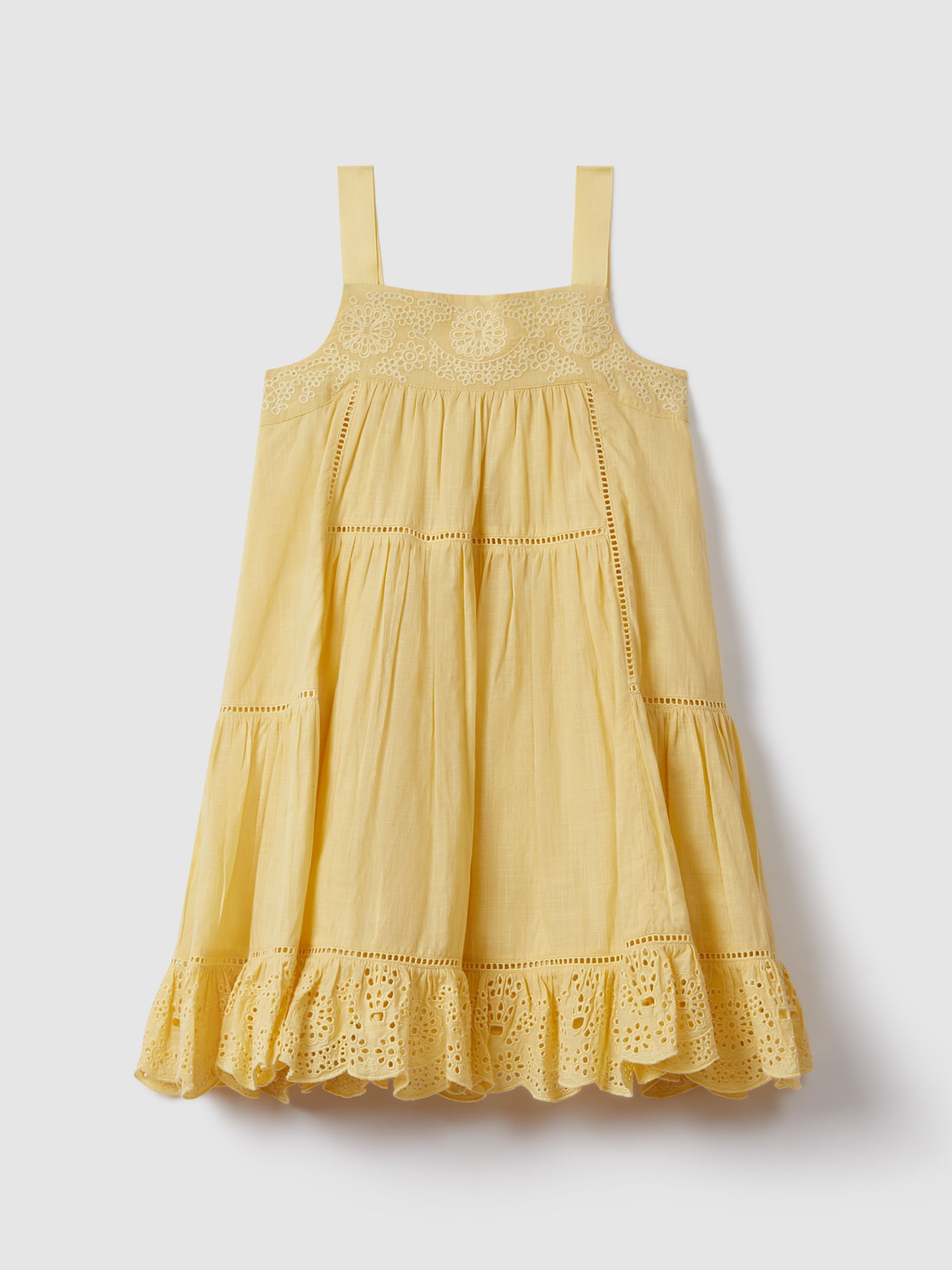 13-14 yrs Loose Cotton Broderie Dress in Yellow - Image 1 of 3