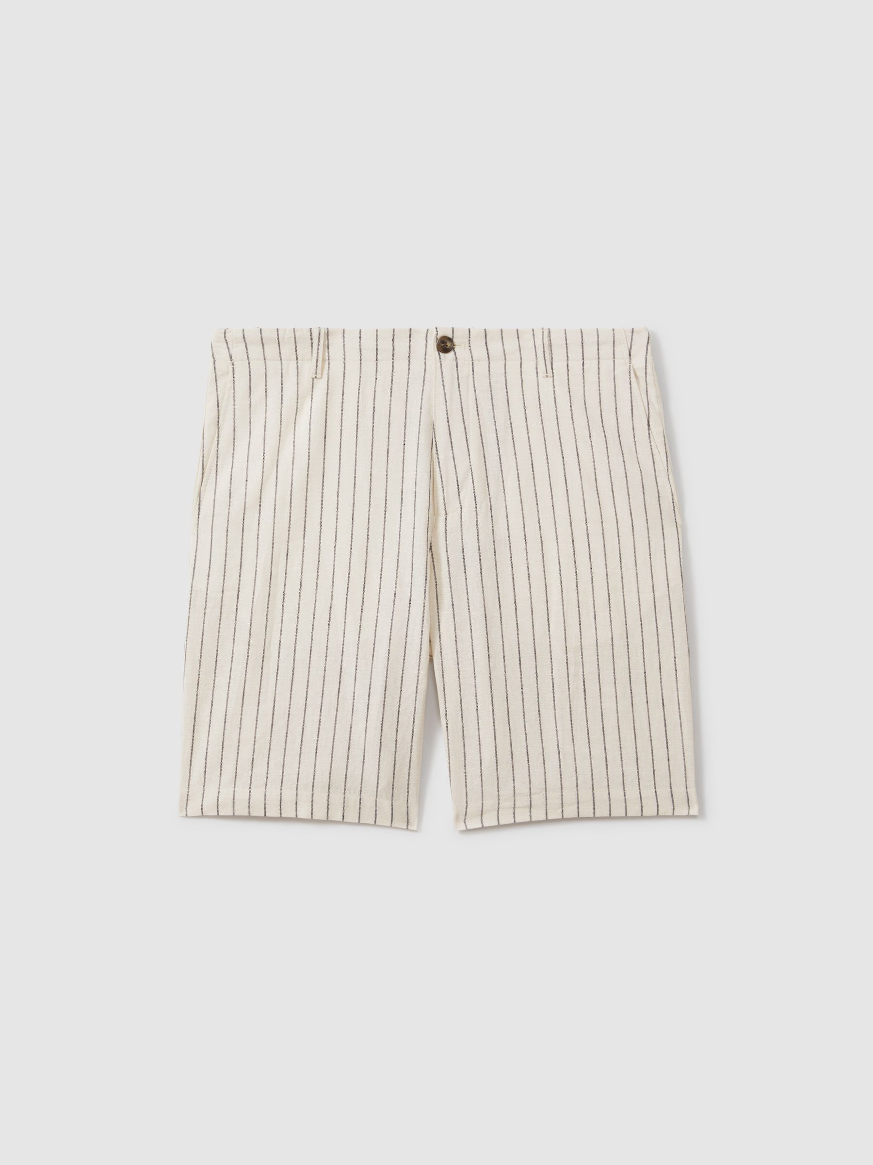 Cotton Linen Blend Internal Drawstring Shorts in Ecru Stripe - Image 2 of 6
