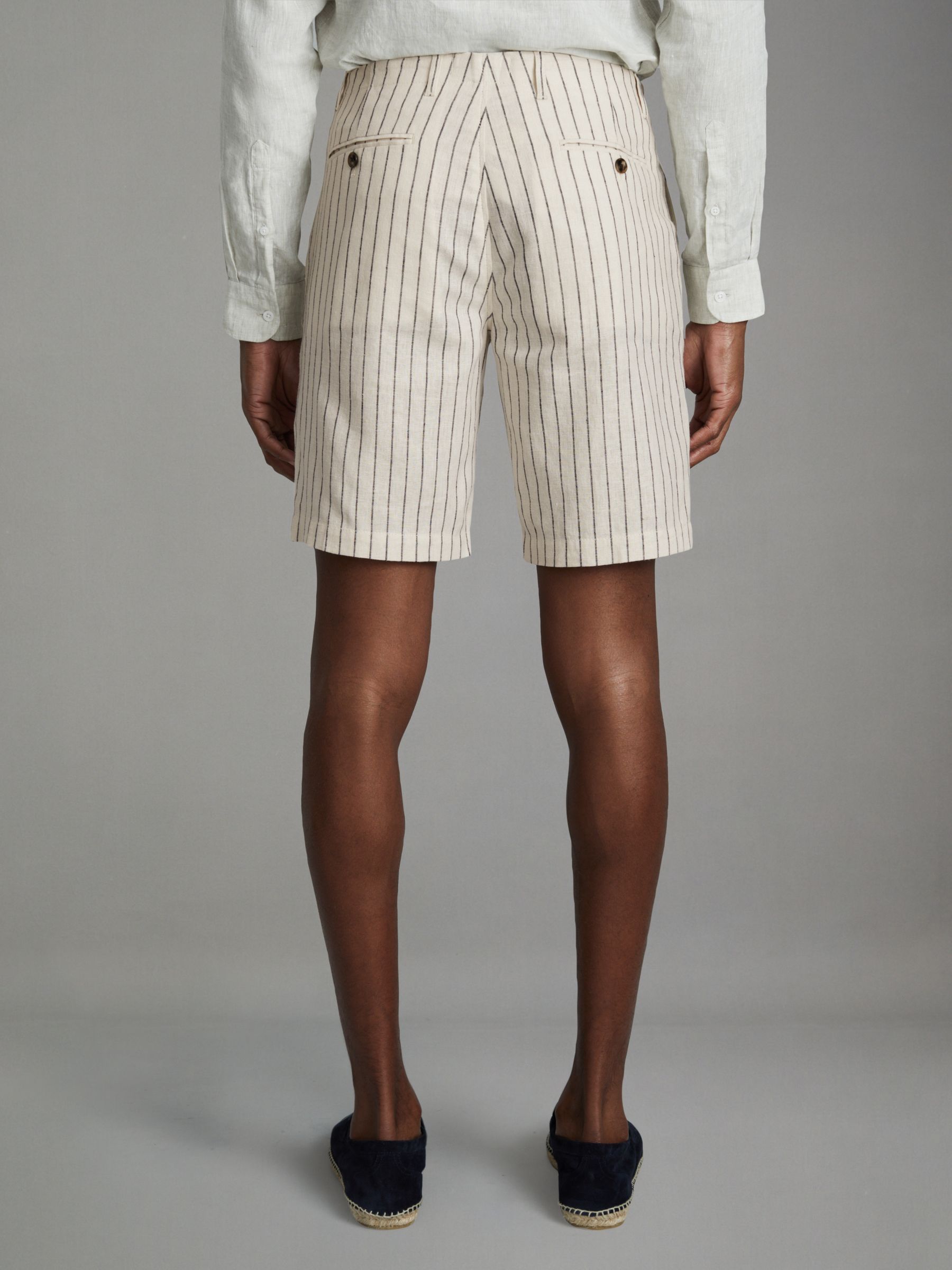 Cotton Linen Blend Internal Drawstring Shorts in Ecru Stripe - Image 5 of 6