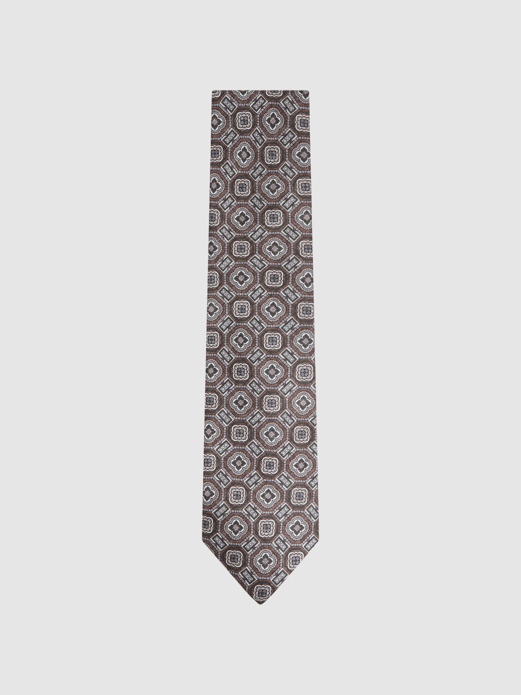 Silk Medallion Print Tie in Tobacco - Image 1 of 5