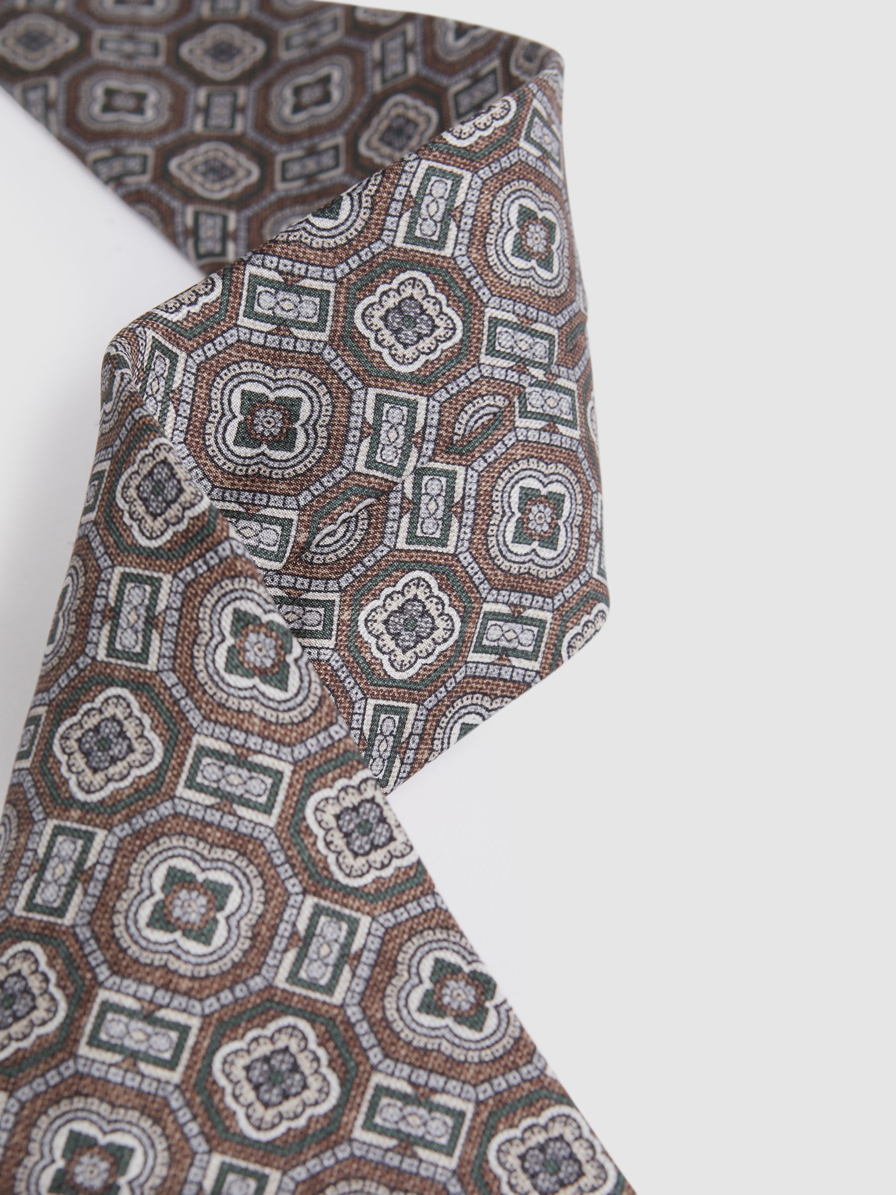 Silk Medallion Print Tie in Tobacco - Image 3 of 5