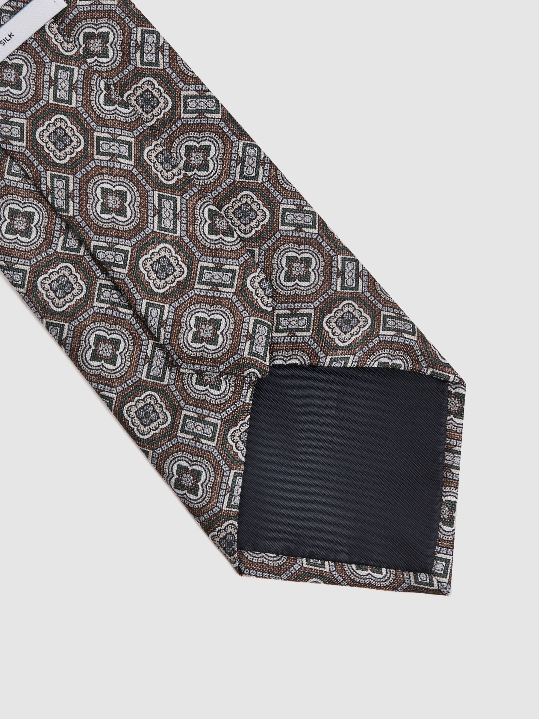 Silk Medallion Print Tie in Tobacco - Image 4 of 5