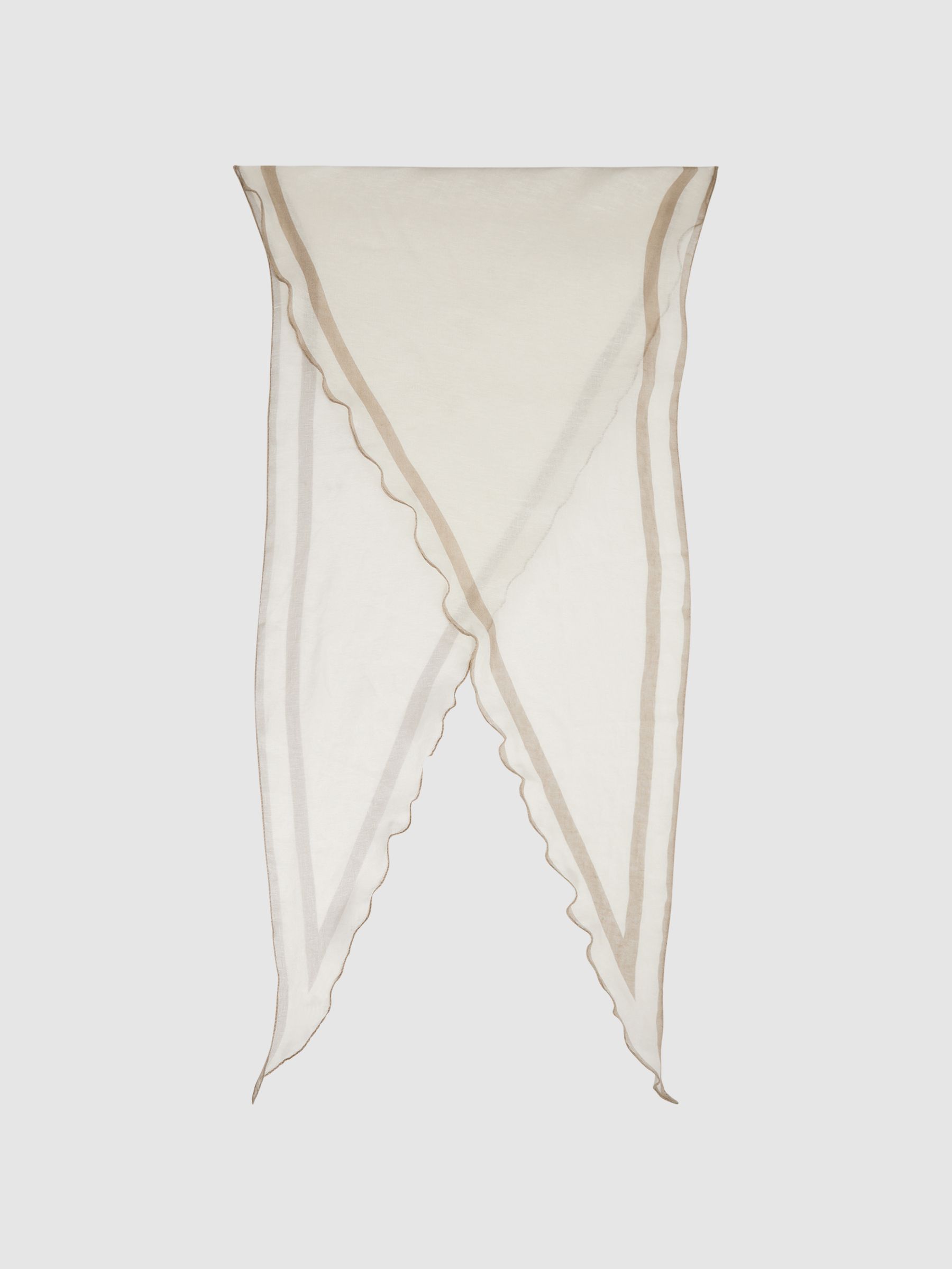 Rhombus Ecru 100% Linen Contrast Trim Scarf - Image 1 of 4 Rhombus Ecru 100% Linen Contrast Trim Scarf - Image 1 of 4