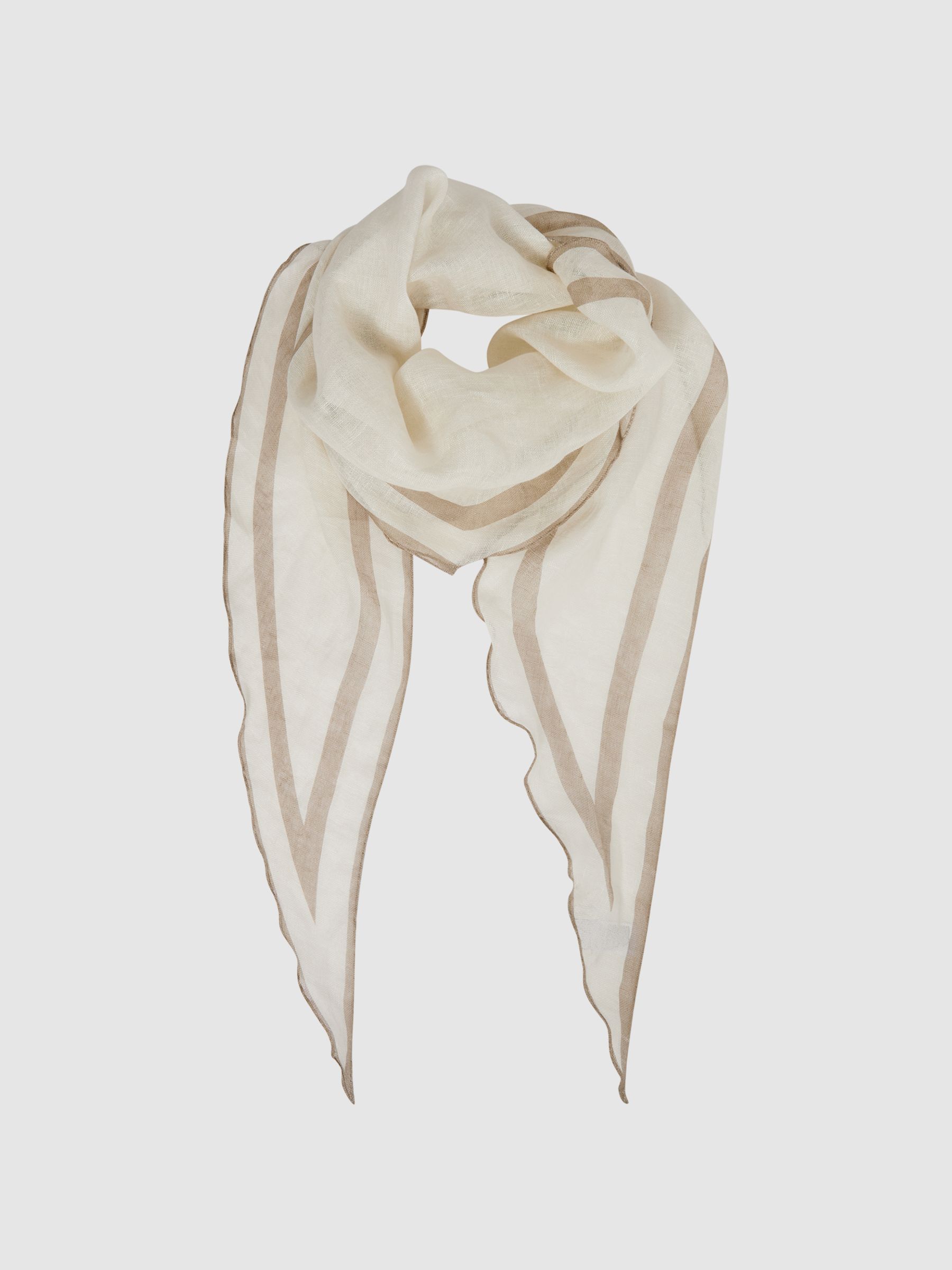 Rhombus Ecru 100% Linen Contrast Trim Scarf - Image 3 of 4