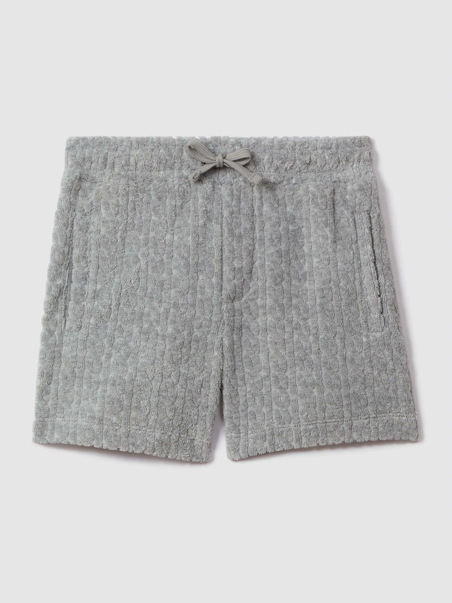 Towelling Drawstring Shorts in Soft Grey - Image 1 of 4
