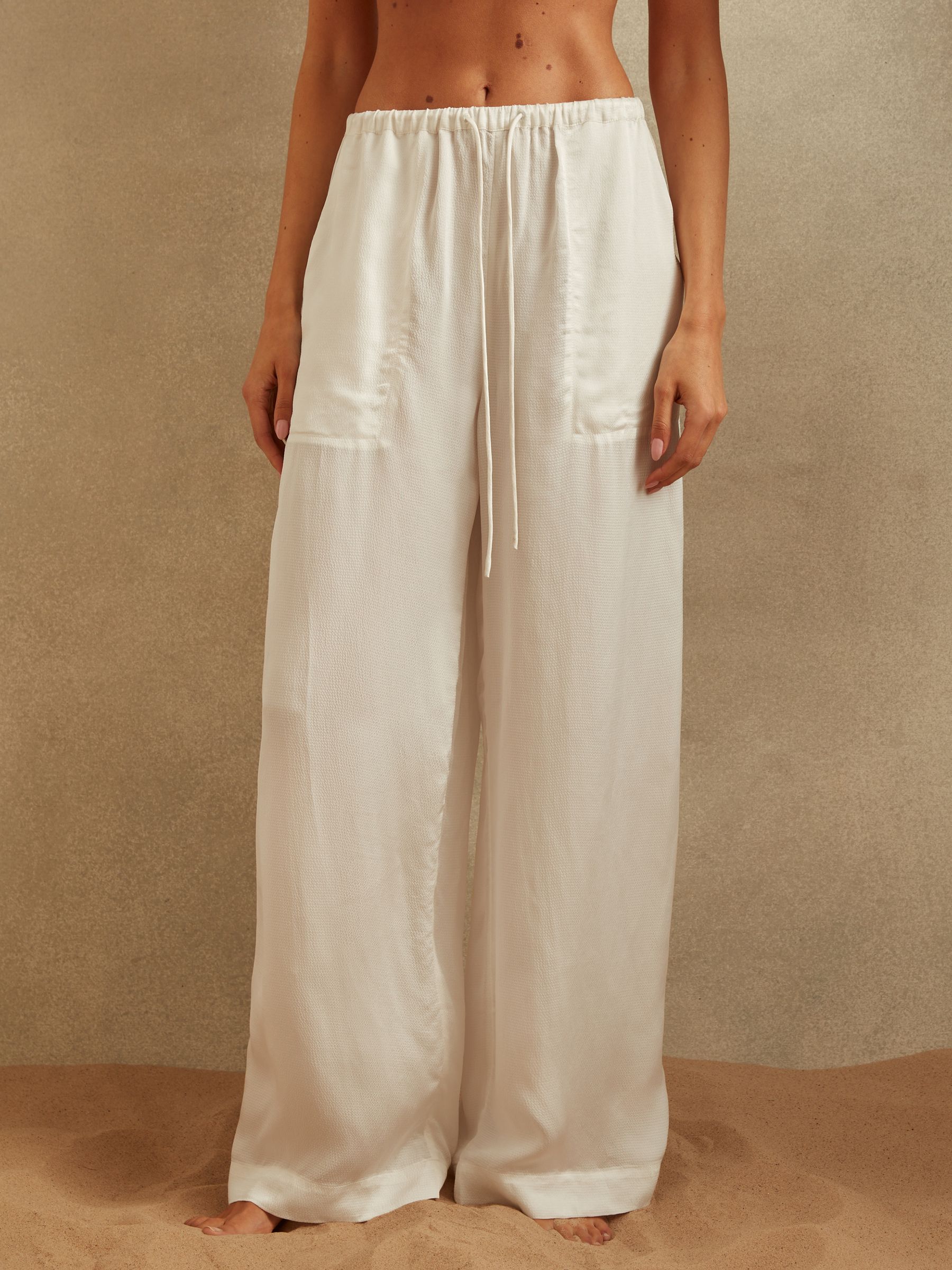 Textured Wide Leg Cover-Up Trousers in Ivory - Image 1 of 5
