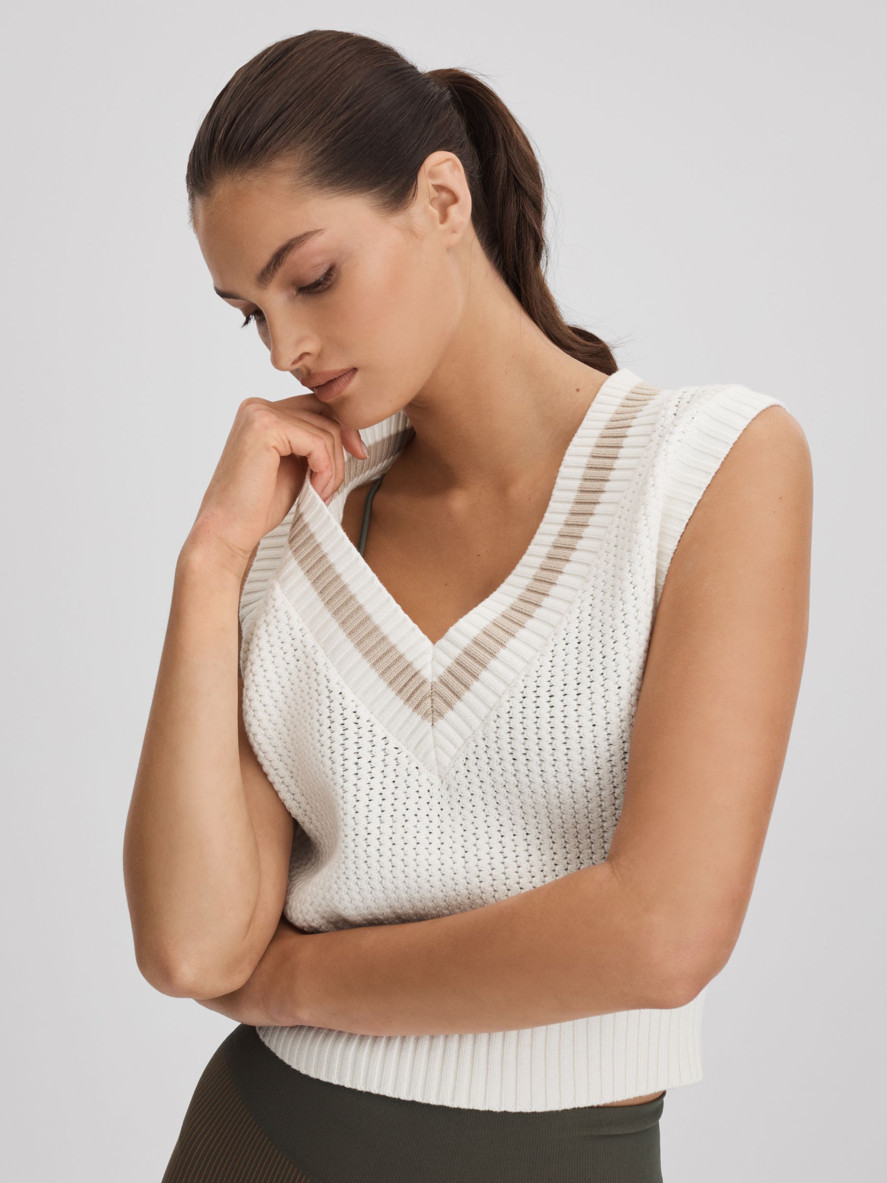 The Upside Knitted Cotton Cropped Vest in White - Image 1 of 5