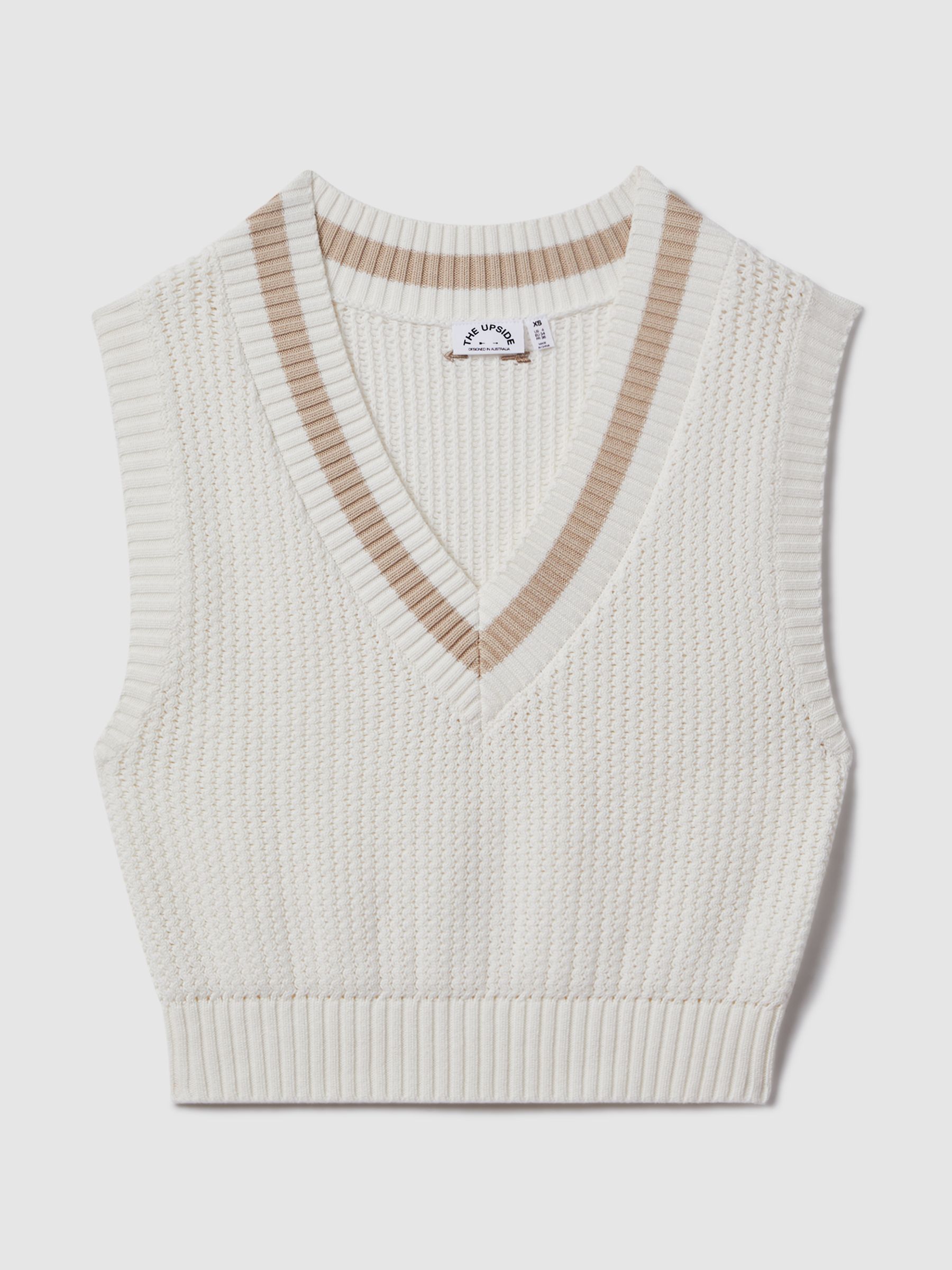 The Upside Knitted Cotton Cropped Vest in White - Image 2 of 5