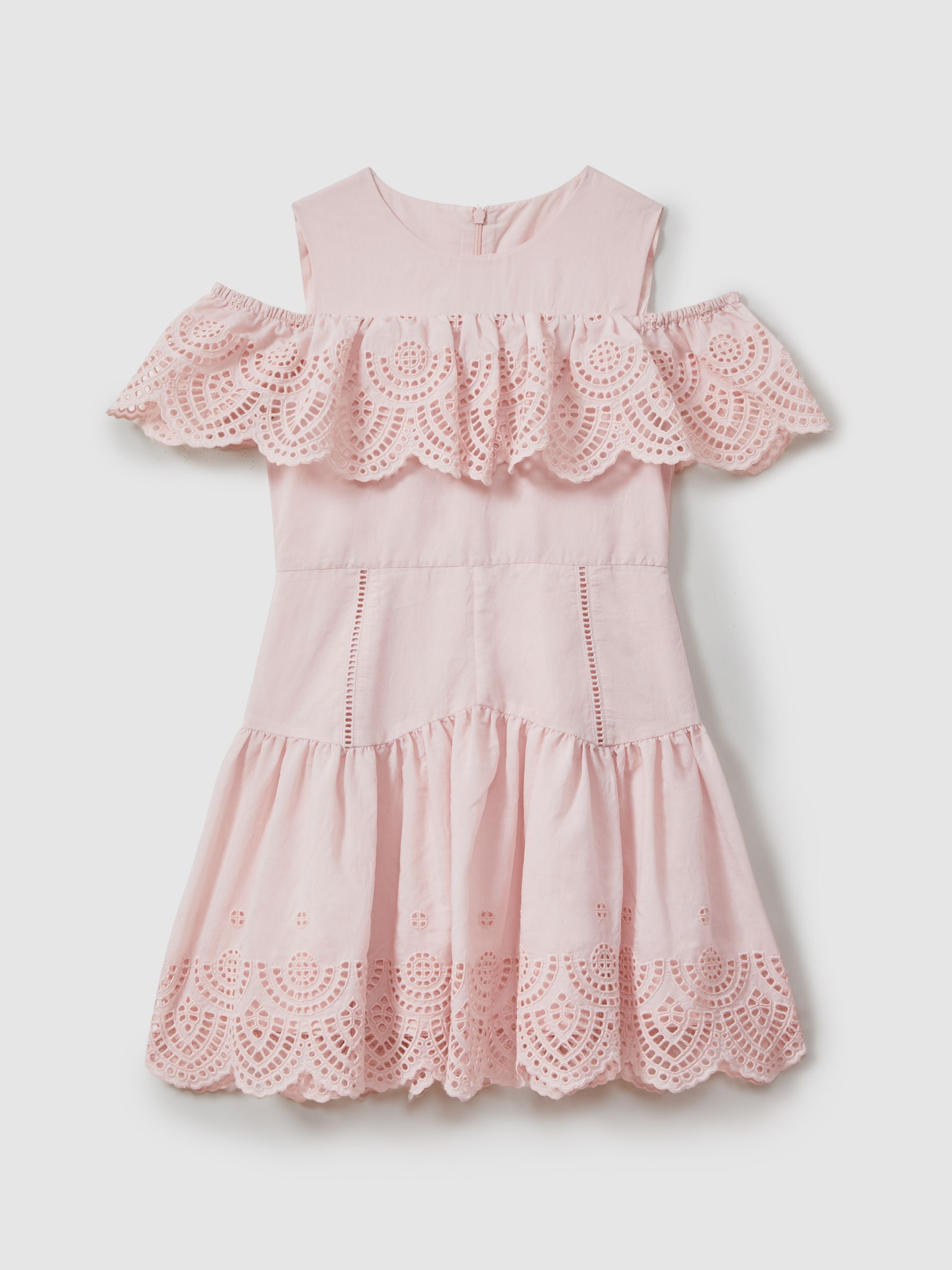 4-9 yrs Off-The-Shoulder Broderie Dress in Pink - Image 3 of 4