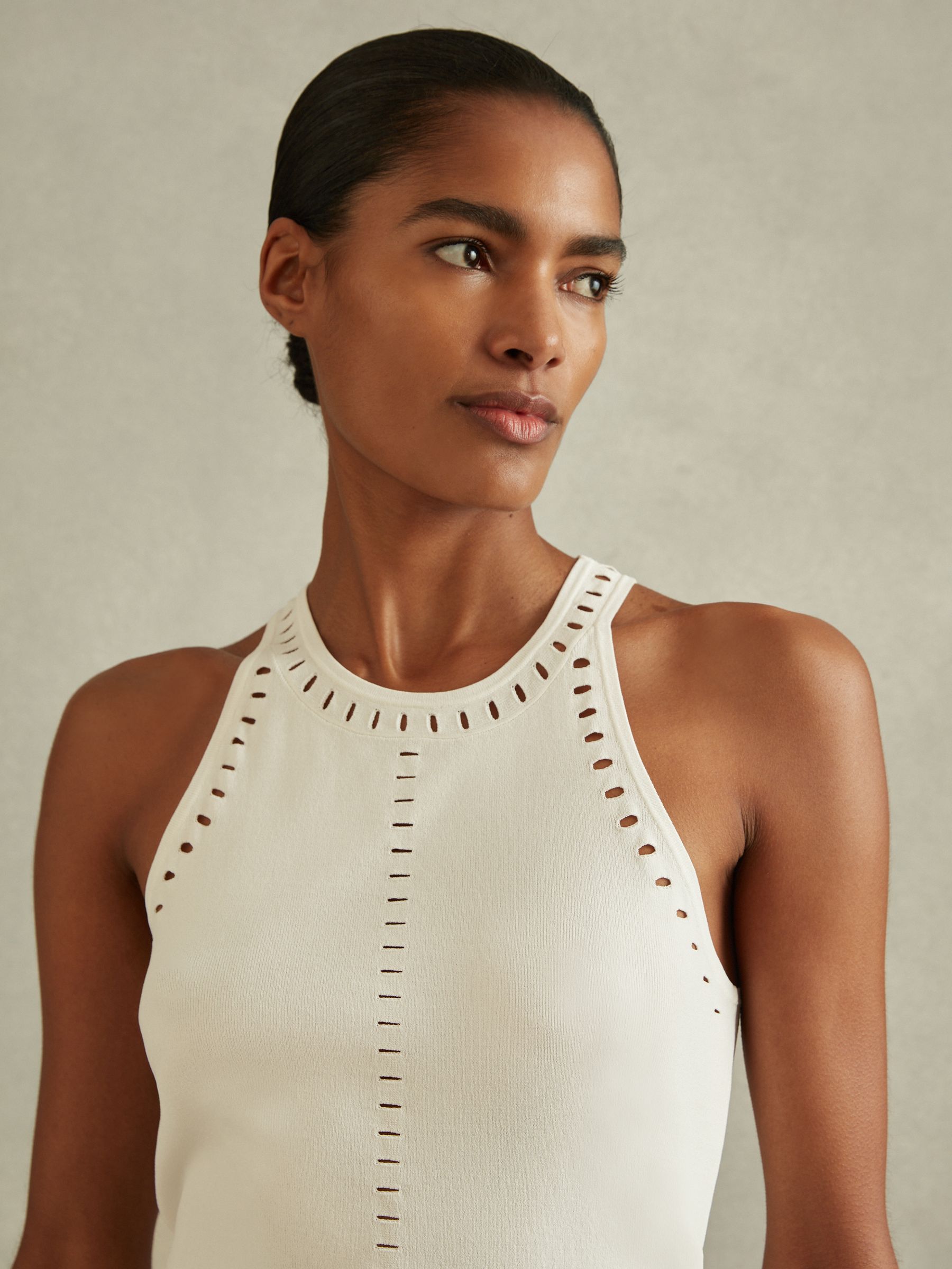 Fitted Cut-Out Detail Vest in Ivory - Image 1 of 5