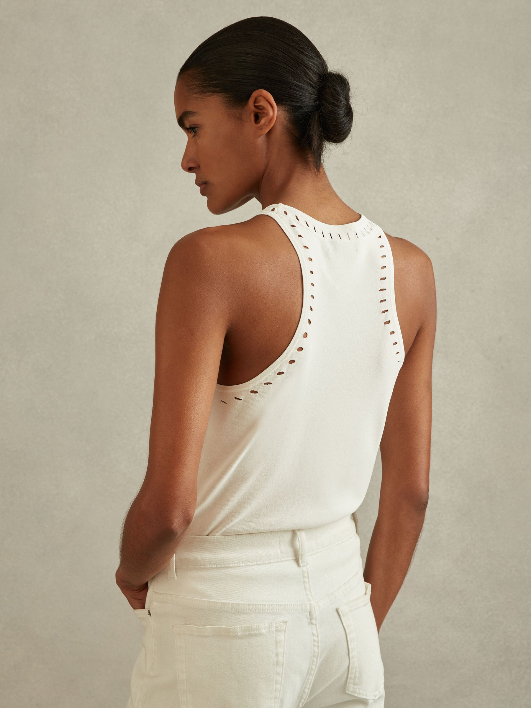 Fitted Cut-Out Detail Vest in Ivory - Image 4 of 5