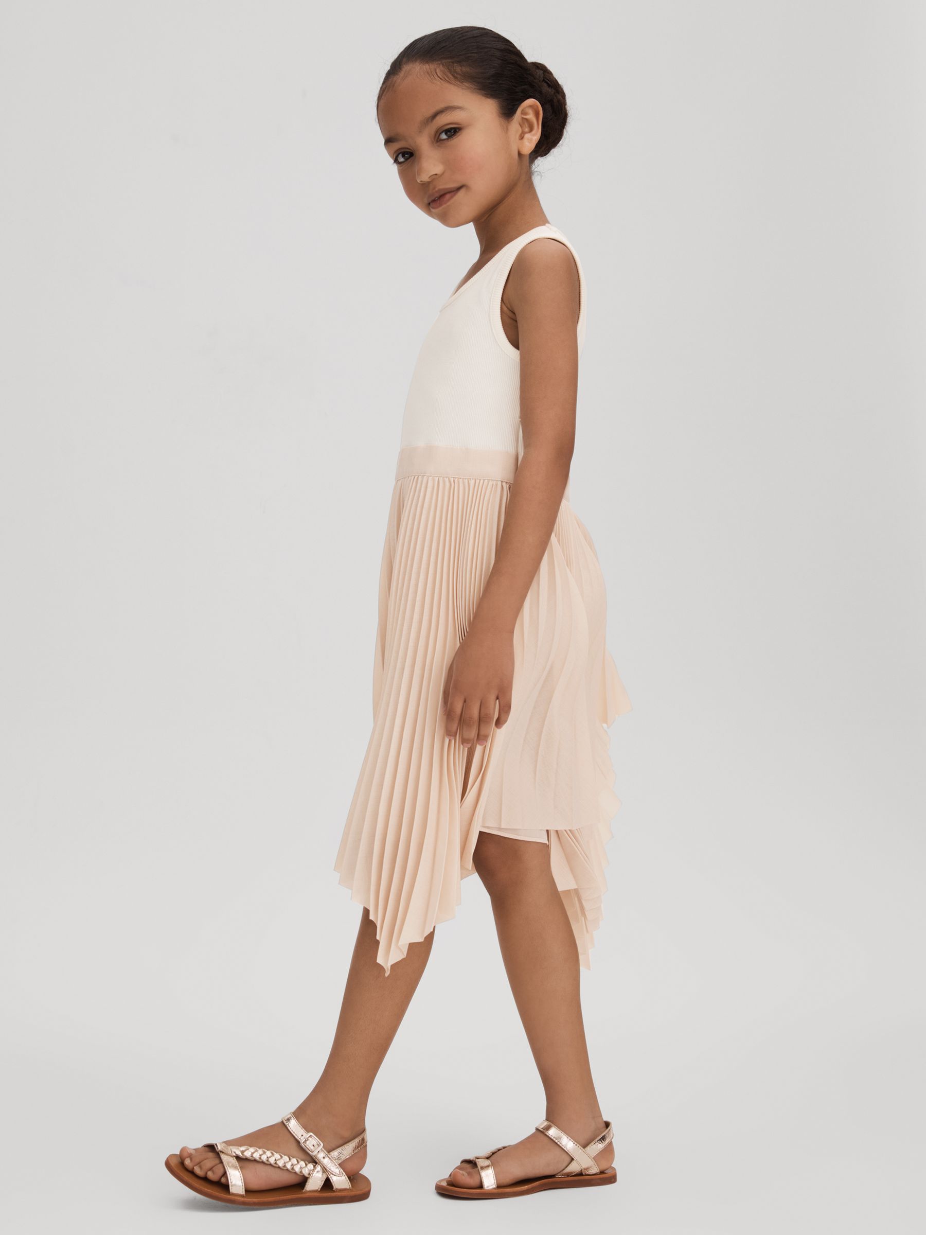 4-9 yrs Pleated Asymmetric Dress in Ecru - Image 1 of 4