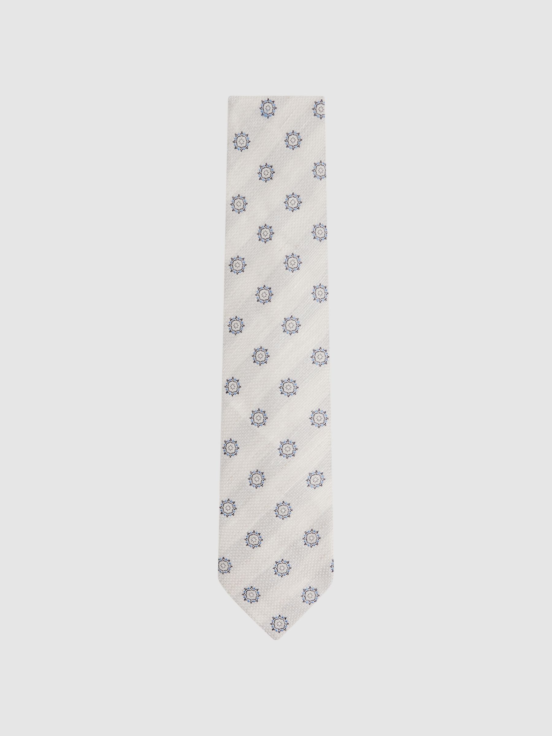Linen Silk Medallion Print Tie in Ivory - Image 1 of 5