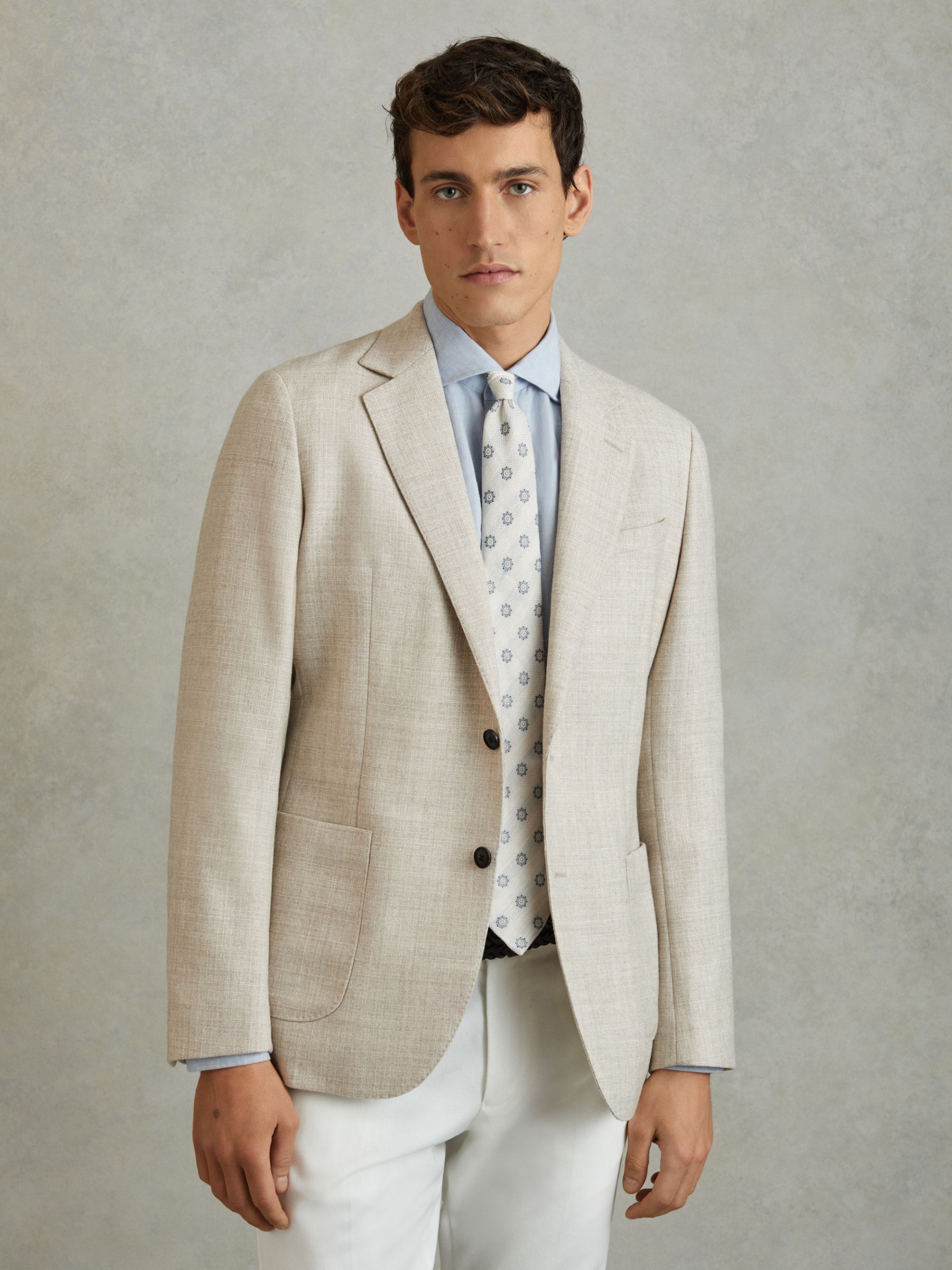 Linen Silk Medallion Print Tie in Ivory - Image 2 of 5