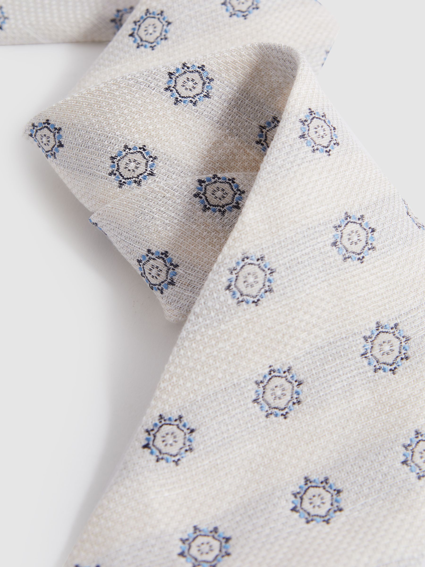 Linen Silk Medallion Print Tie in Ivory - Image 3 of 5