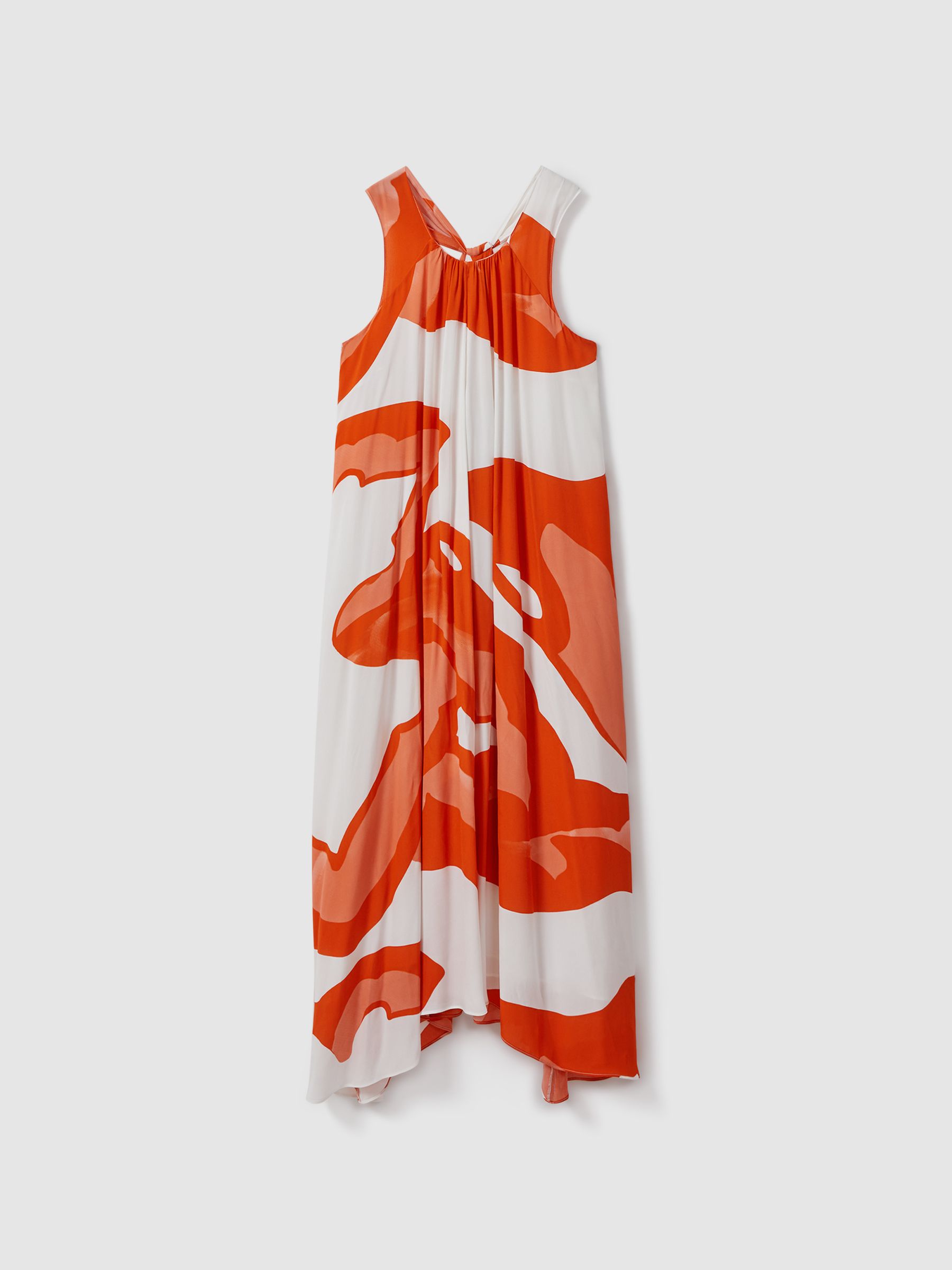 Printed Dipped Hem Midi Dress in Orange/White - Image 2 of 4