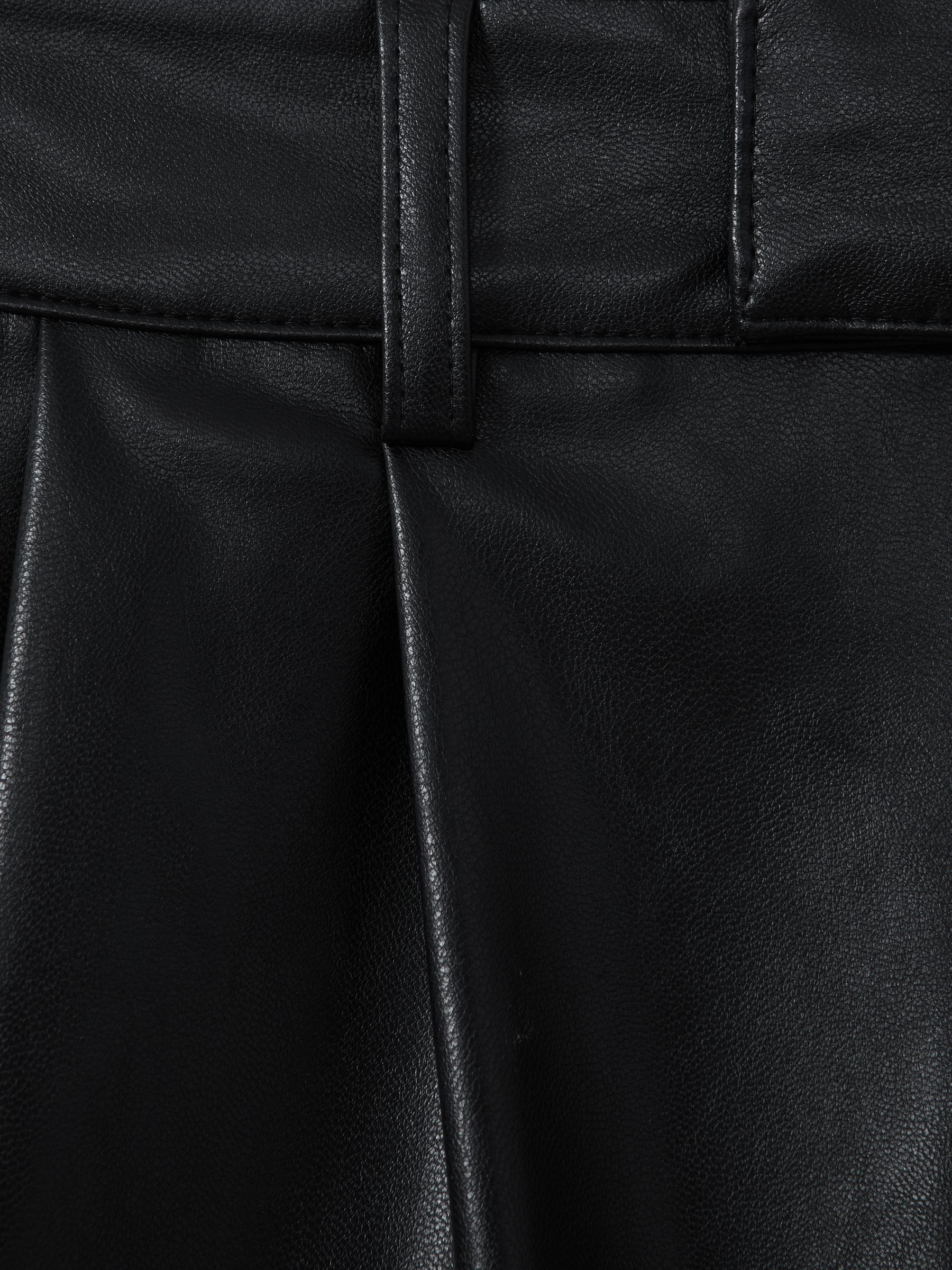 Paige Front Pleat Faux Fur Leather Shorts in Black - Image 5 of 5