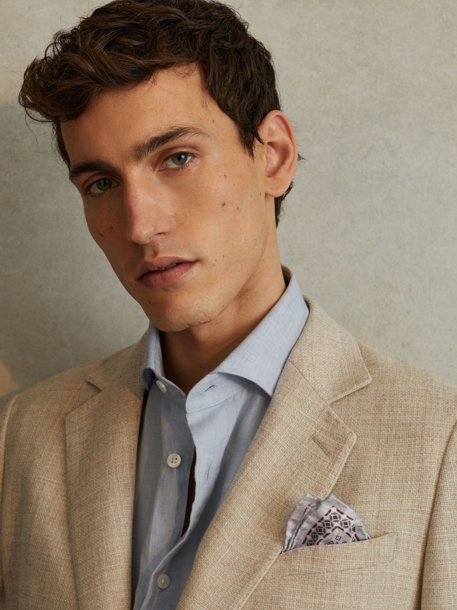 Silk Floral Print Pocket Square in Soft Ice - Image 2 of 5