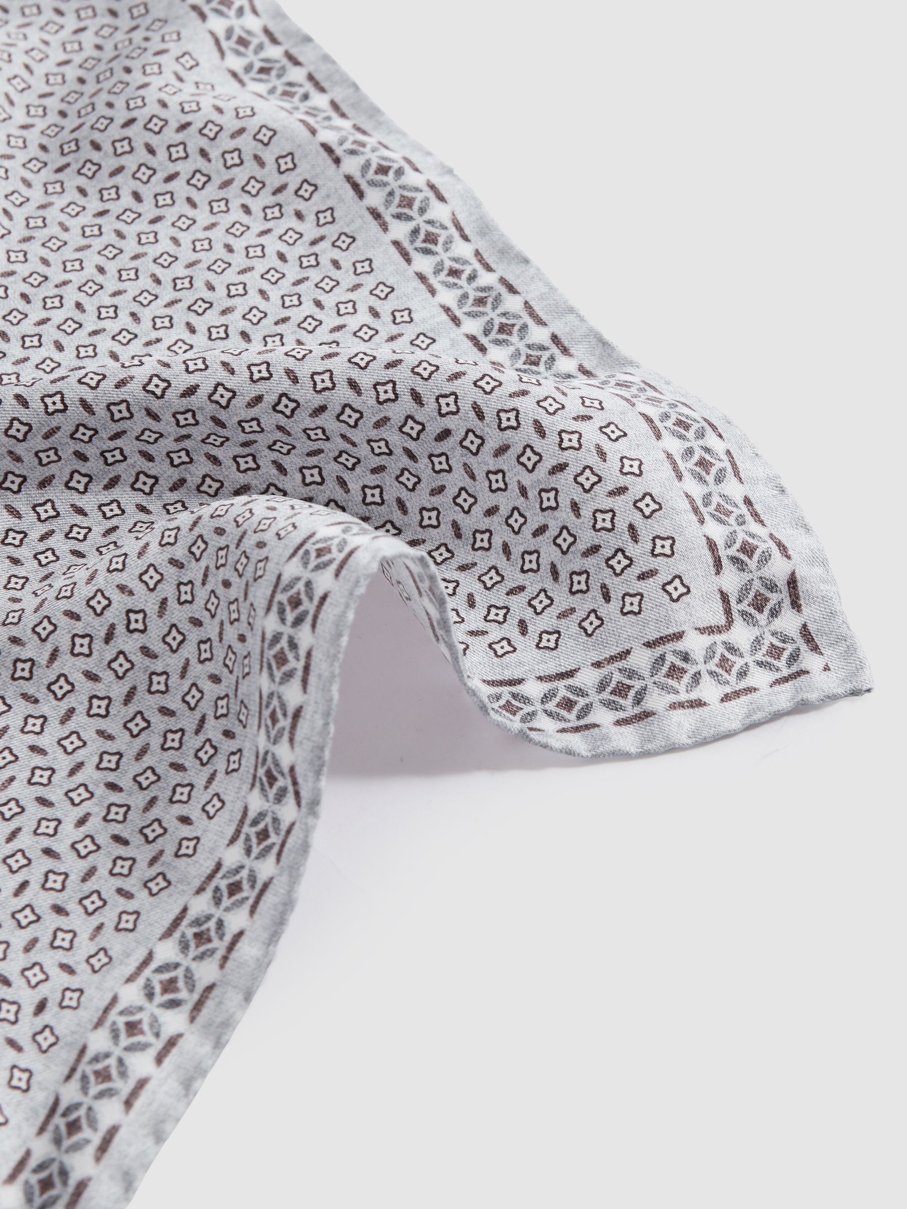 Silk Floral Print Pocket Square in Soft Ice - Image 4 of 5