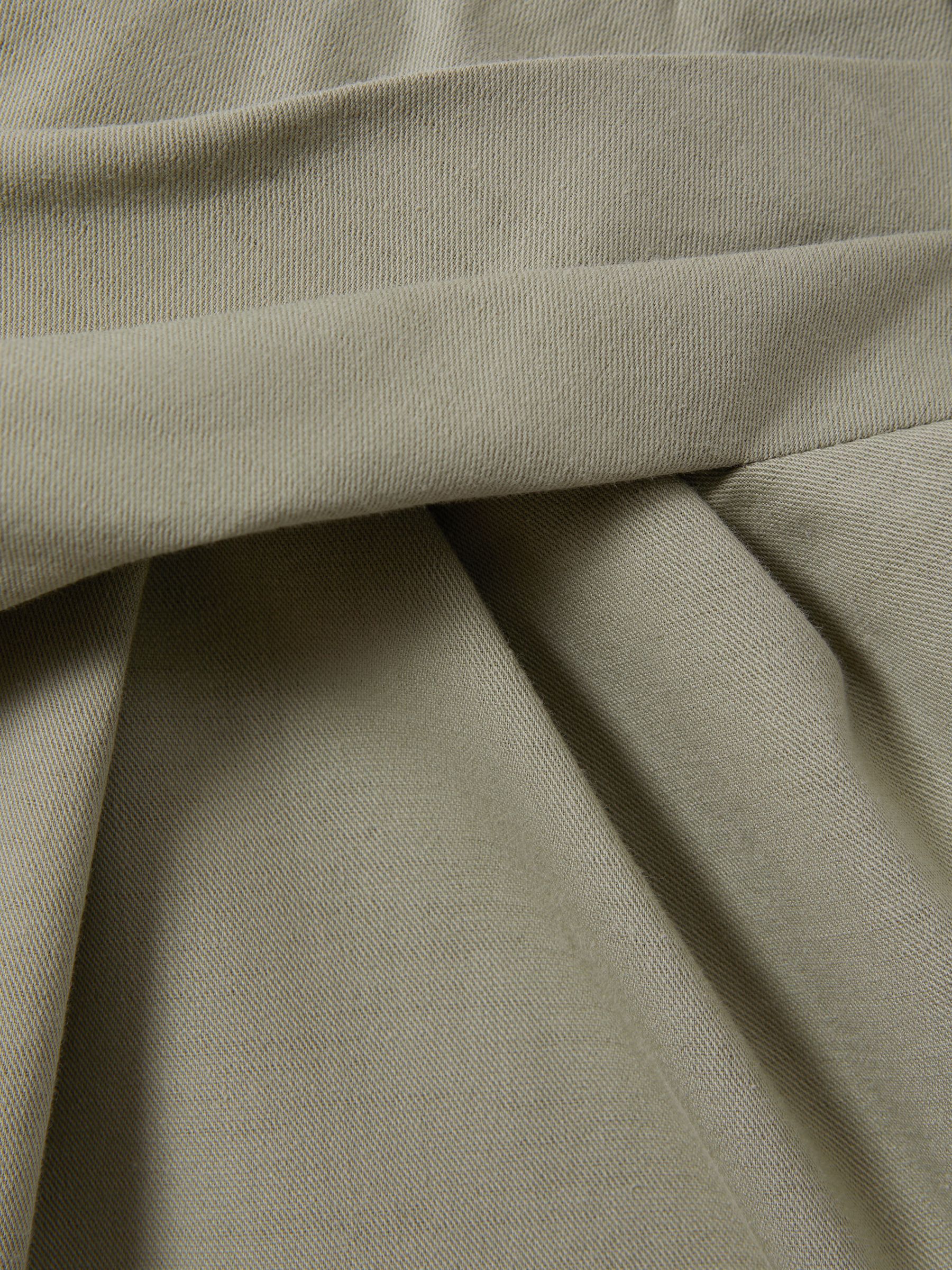 Cotton Blend Wrap Front Midi Skirt in Khaki - Image 6 of 6