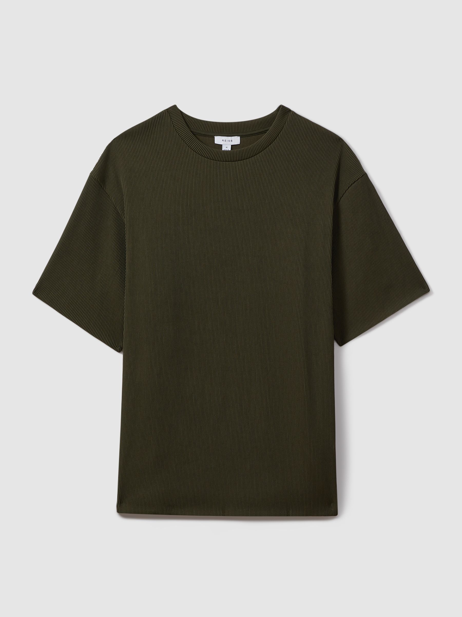 Oversized Ribbed Crew Neck T-Shirt in Green - Image 2 of 5