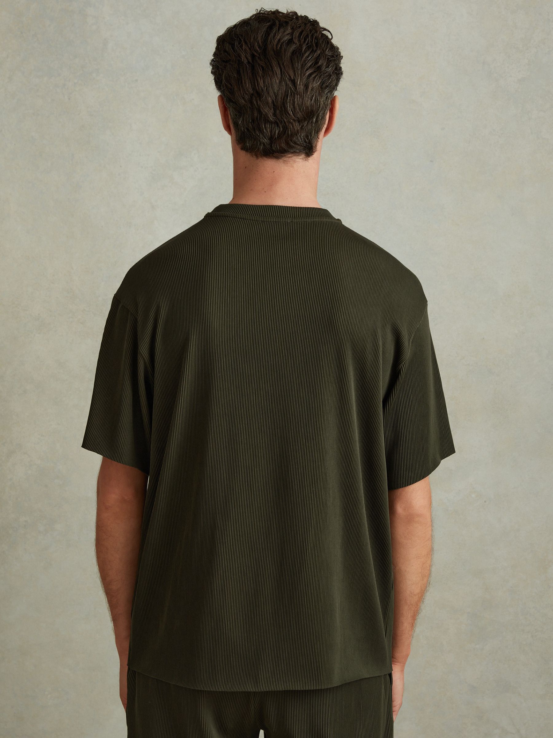 Oversized Ribbed Crew Neck T-Shirt in Green - Image 4 of 5