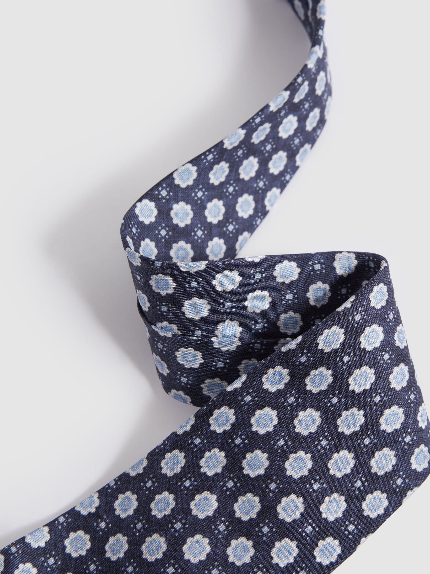 Silk Floral Print Tie in Eclipse Blue - Image 3 of 5