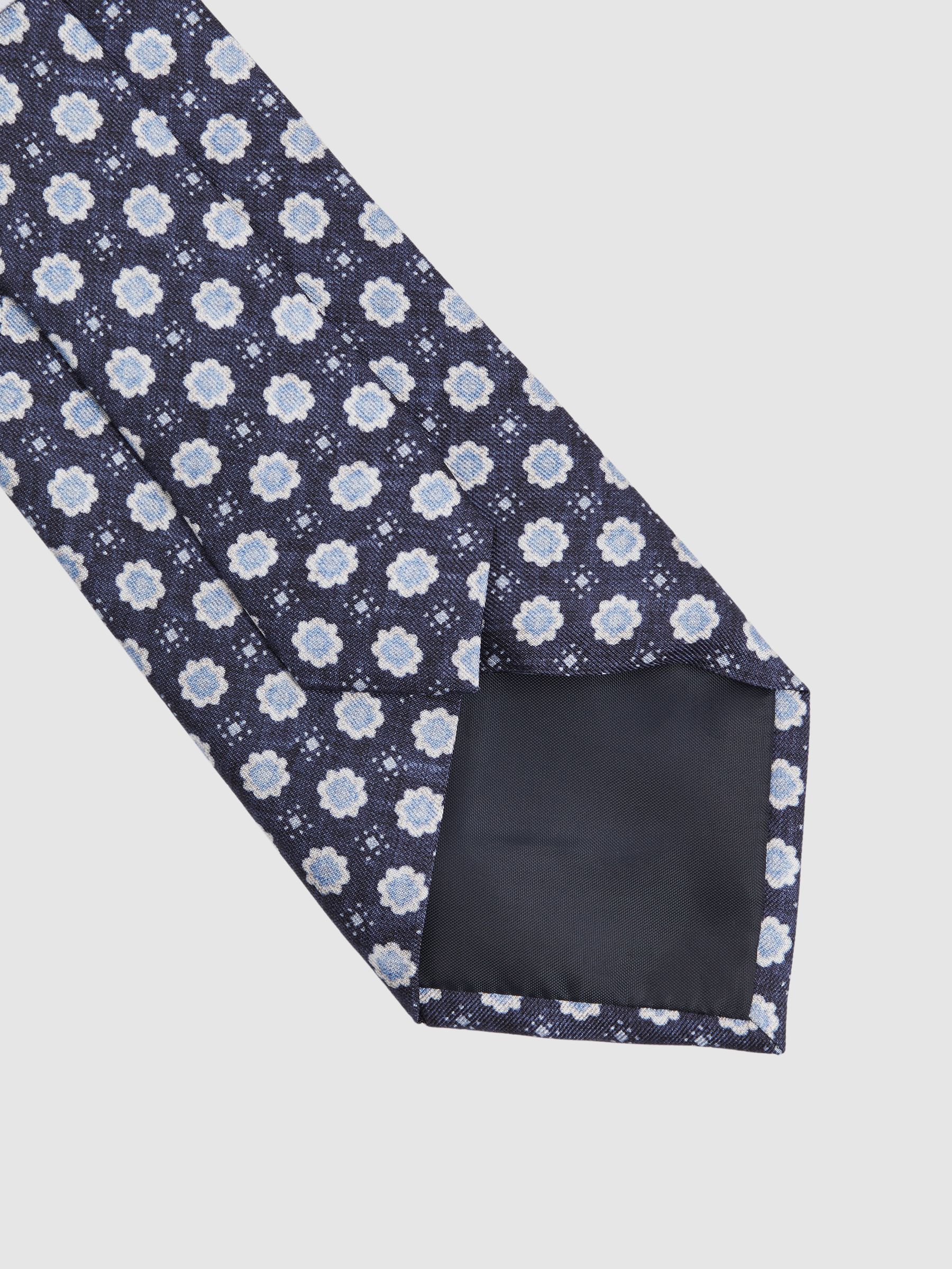 Silk Floral Print Tie in Eclipse Blue - Image 4 of 5