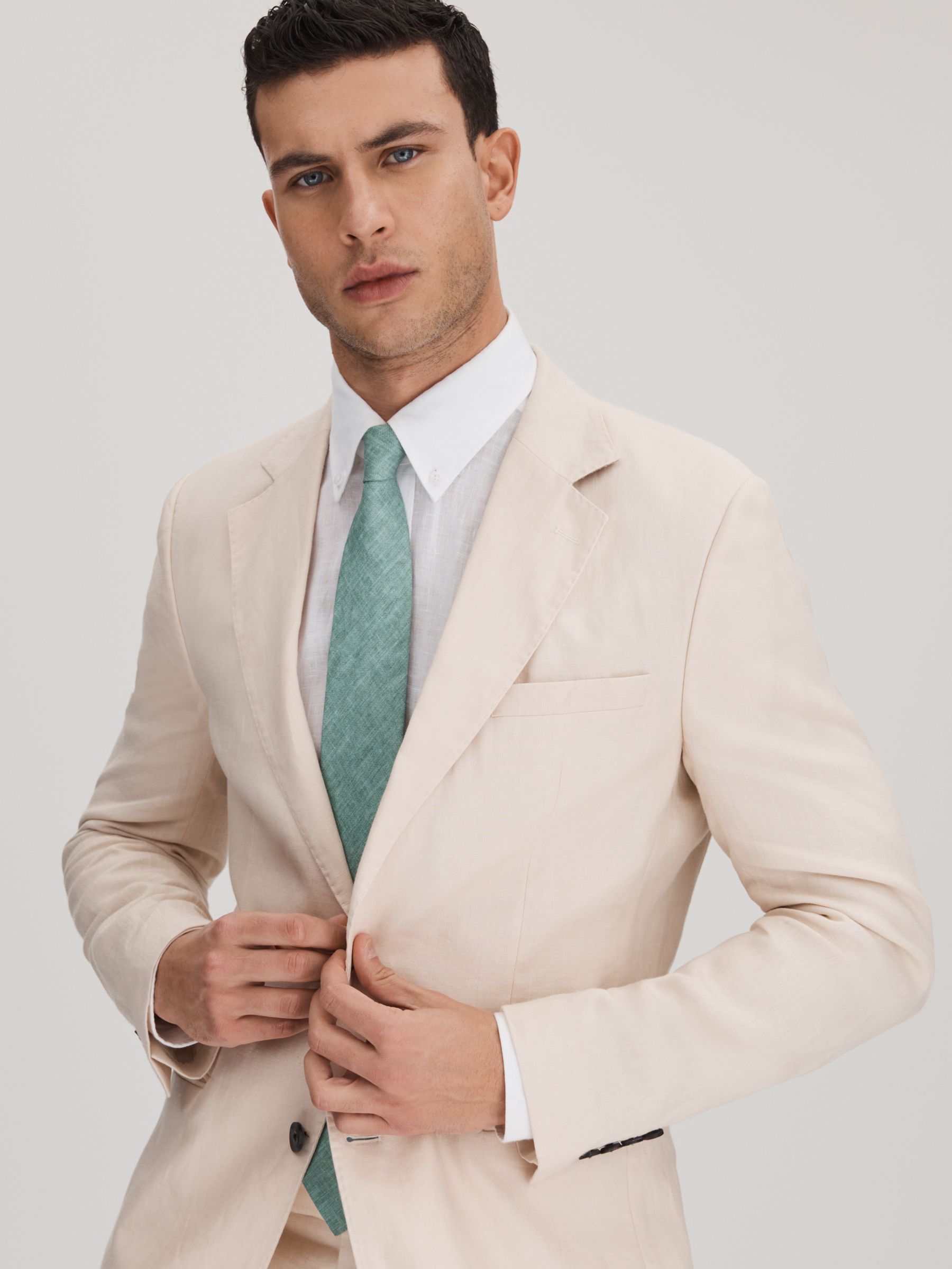 Linen Tie in Pistachio Melange - Image 2 of 5