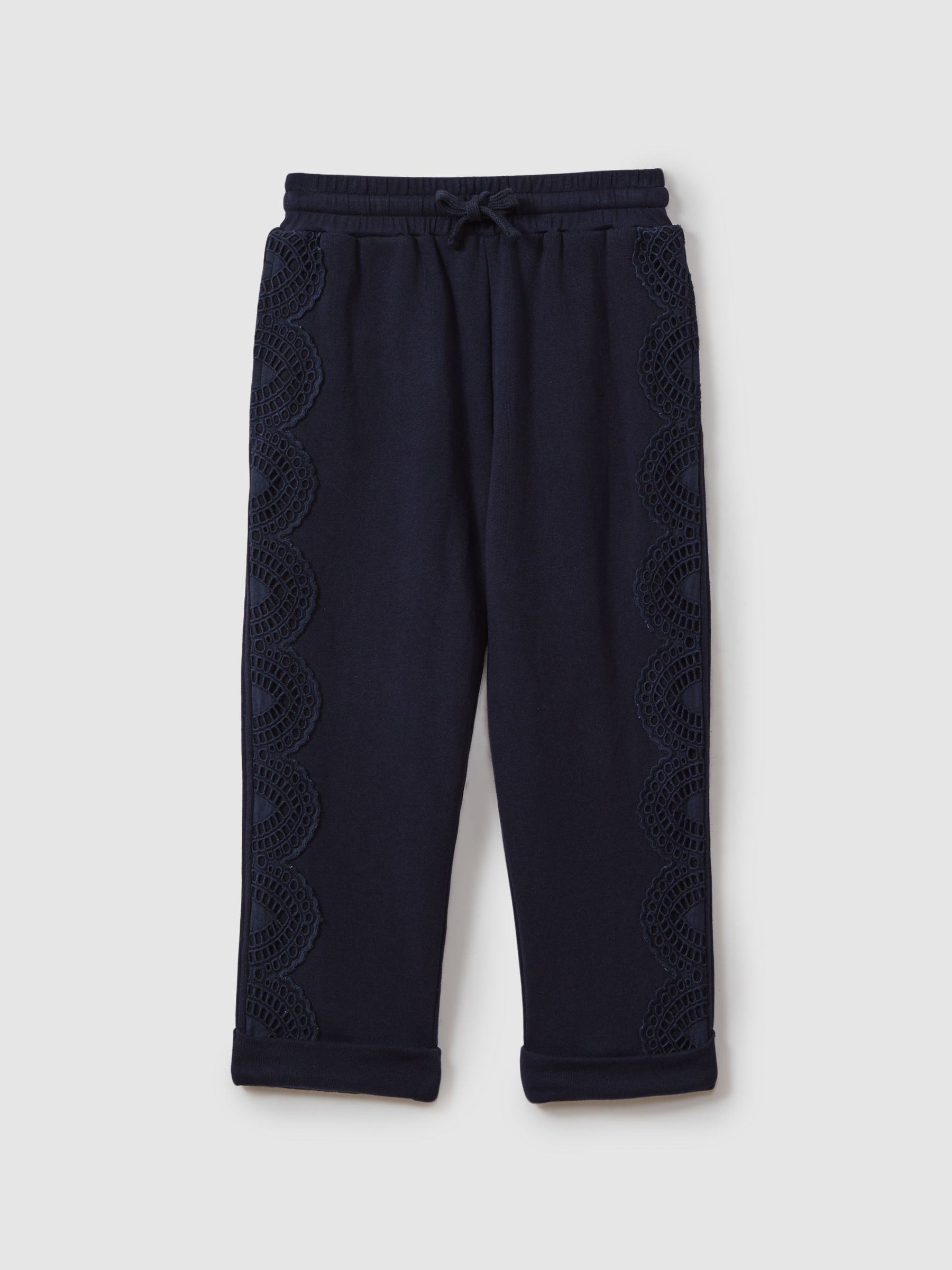 Teen Cotton Broderie Drawstring Trousers Co-Ord in Navy - Image 1 of 5