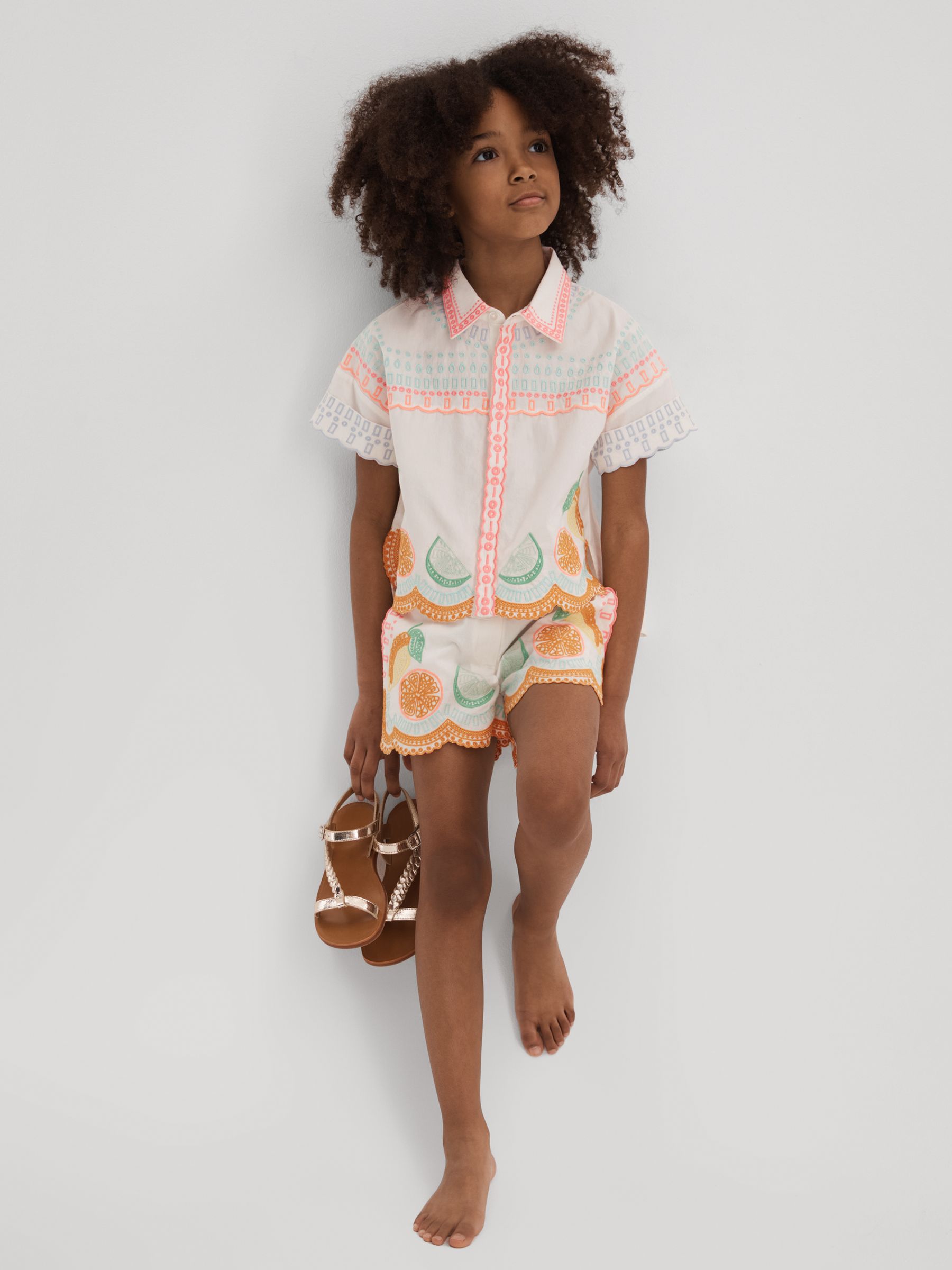 4-9 yrs Cotton Broderie Shorts in Ivory Print - Image 1 of 4 4-9 yrs Cotton Broderie Shorts in Ivory Print - Image 1 of 4