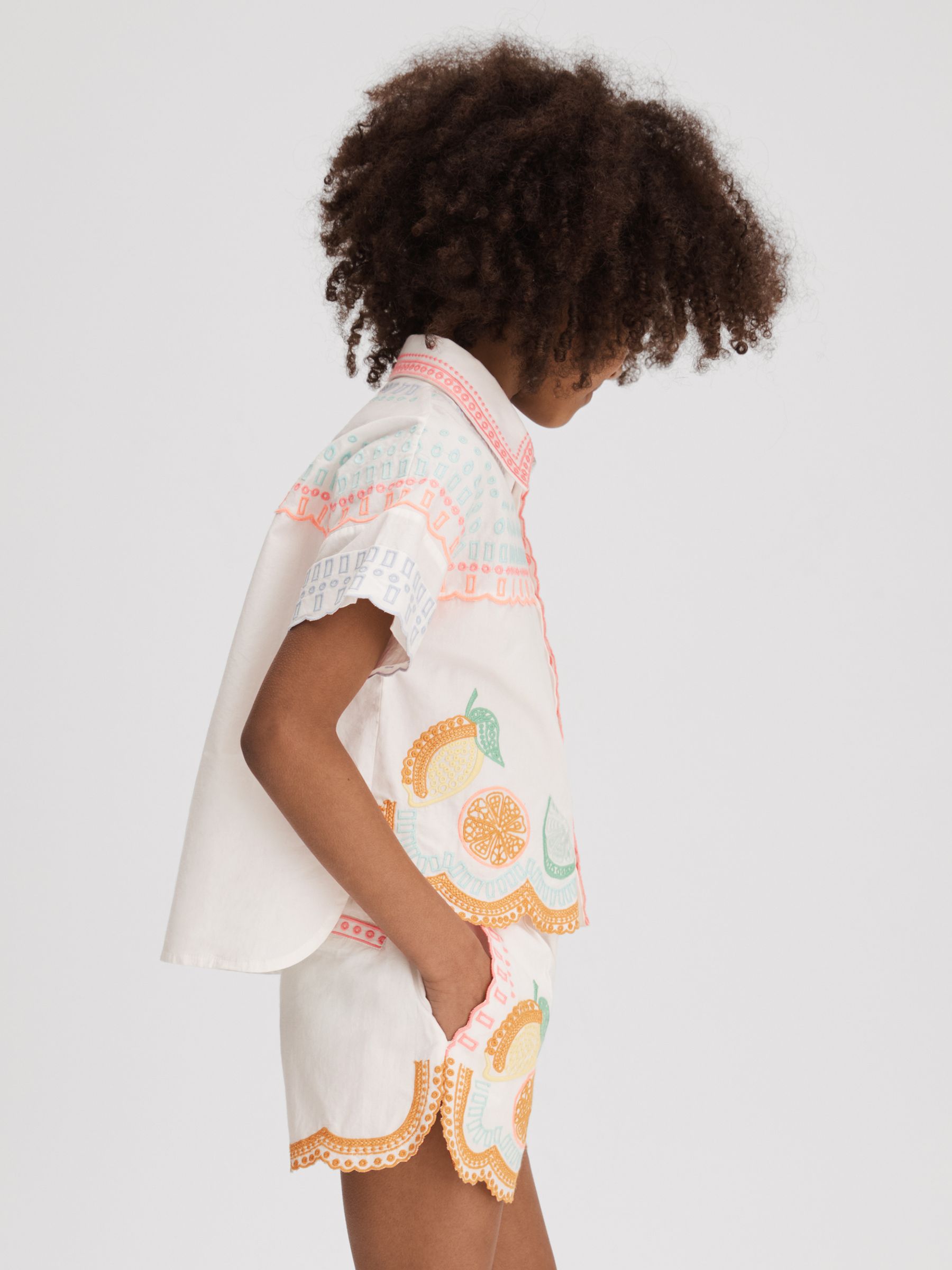 4-9 yrs Cotton Broderie Shorts in Ivory Print - Image 3 of 4